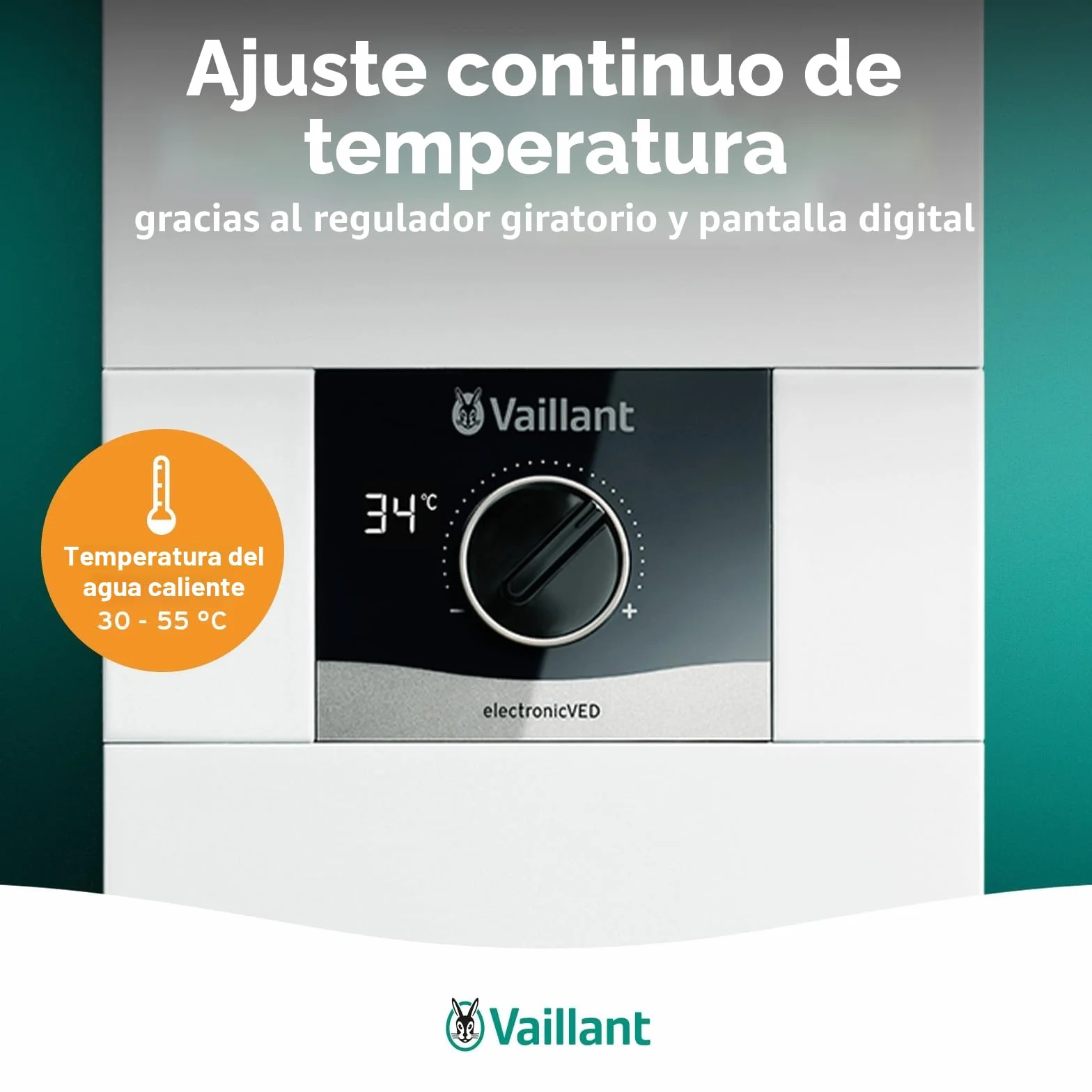 Vaillant Calentador de agua electrónico VED E 21/8, resistente a la presión, 21 kW, 400 V, temperatura de salida precisa, ajustable, pantalla digital, 0010023778, [clase energética A]