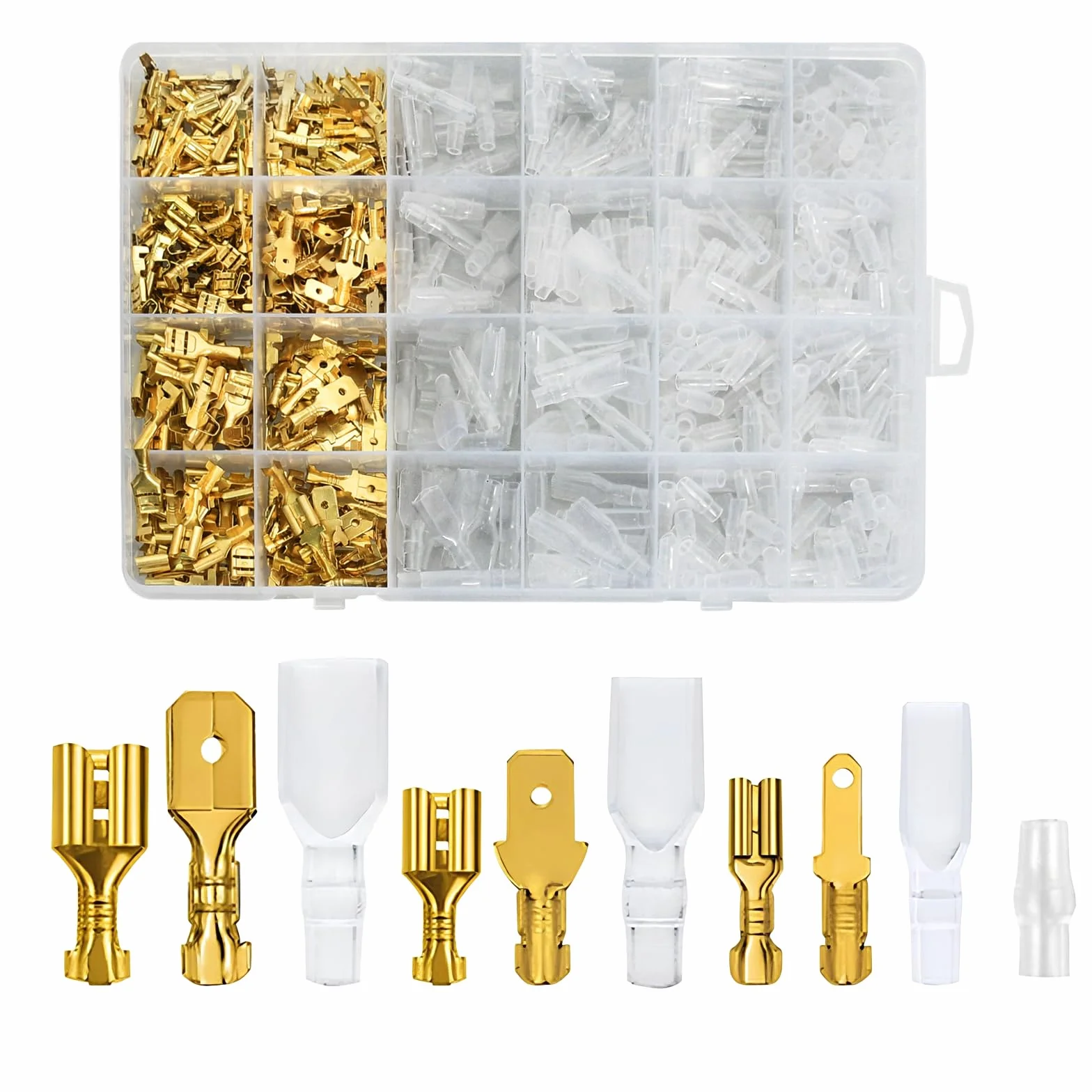 Kit de terminales Faston 600 piezas: conectores macho y hembra 2,8/4,8/6,3 mm con fundas aislantes