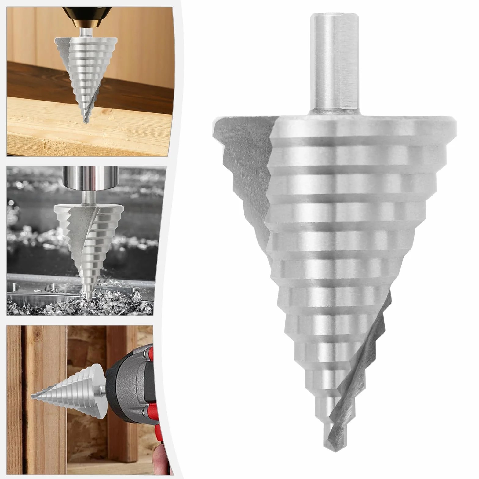 Broca escalonada de 6 a 60 mm de diámetro, broca cónica de precisión (vástago de 11,5 mm), juego de brocas escalonadas de metal para metal, madera y plástico