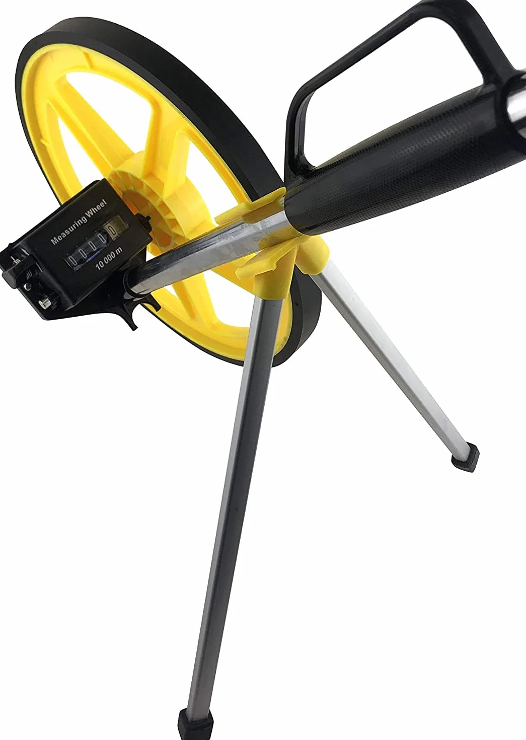 PRODIAMANT Rueda de medición de distancia 0 – 9999 m [plegable e iluminada] – Rueda de medición precisa con contador, soporte y bolsa de transporte, ideal para construcción, medición y deportes