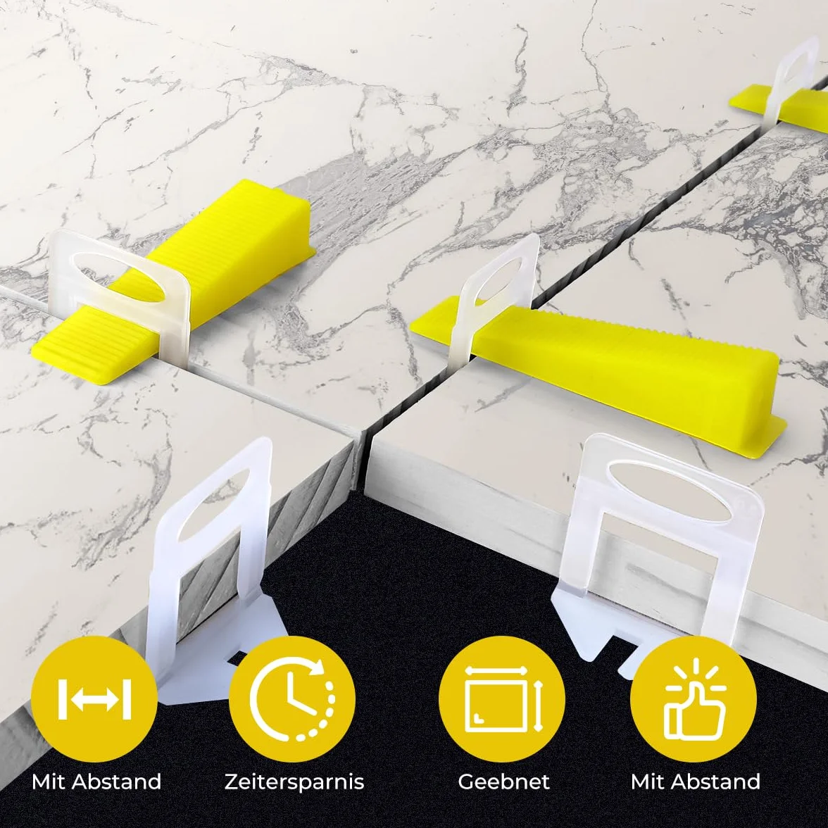 Kit de Sistema de Nivelación de Baldosas, 300 lengüetas de1.5 mm, 100 Cuñas Niveladoras para Suelo, 1 Alicate, lengüetas para azulejos con un grosor de 3 a 12 mm.