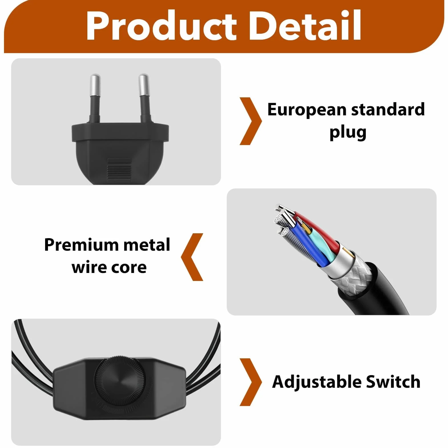 Regulador LED con Interruptor Rotativo, Cable 1M Negro 220-250V 100W Máx, Dimmer Silencioso con Enchufe Europeo para Lámparas y Bombillas LED Regulables, Extensión de Cable Ajustable