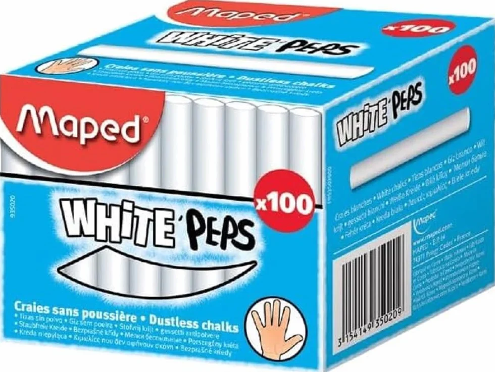 Maped Tizas Blancas para Aceras 100 Carbonato de Calcio Libre de Polvo