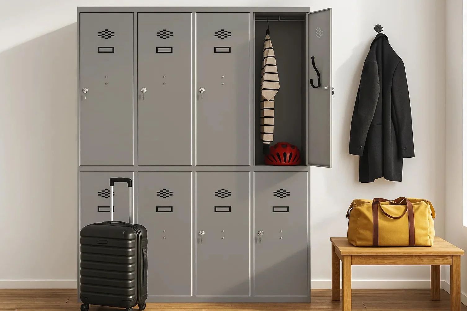 Spacio Taquilla Metalica 180cm Armario Metalico 8 Compartimentos 8 Puertas Cerradura Gris Ral 7035