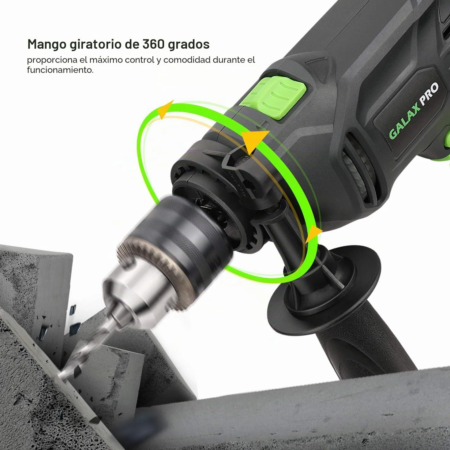 Galax Pro Taladro Percutor 600 W, Taladro Percutor con Cable de Velocidad Variable 0-3000 rpm, 2 Funciones en 1, Portabrocas de 13 mm, Motor de Cobre Puro