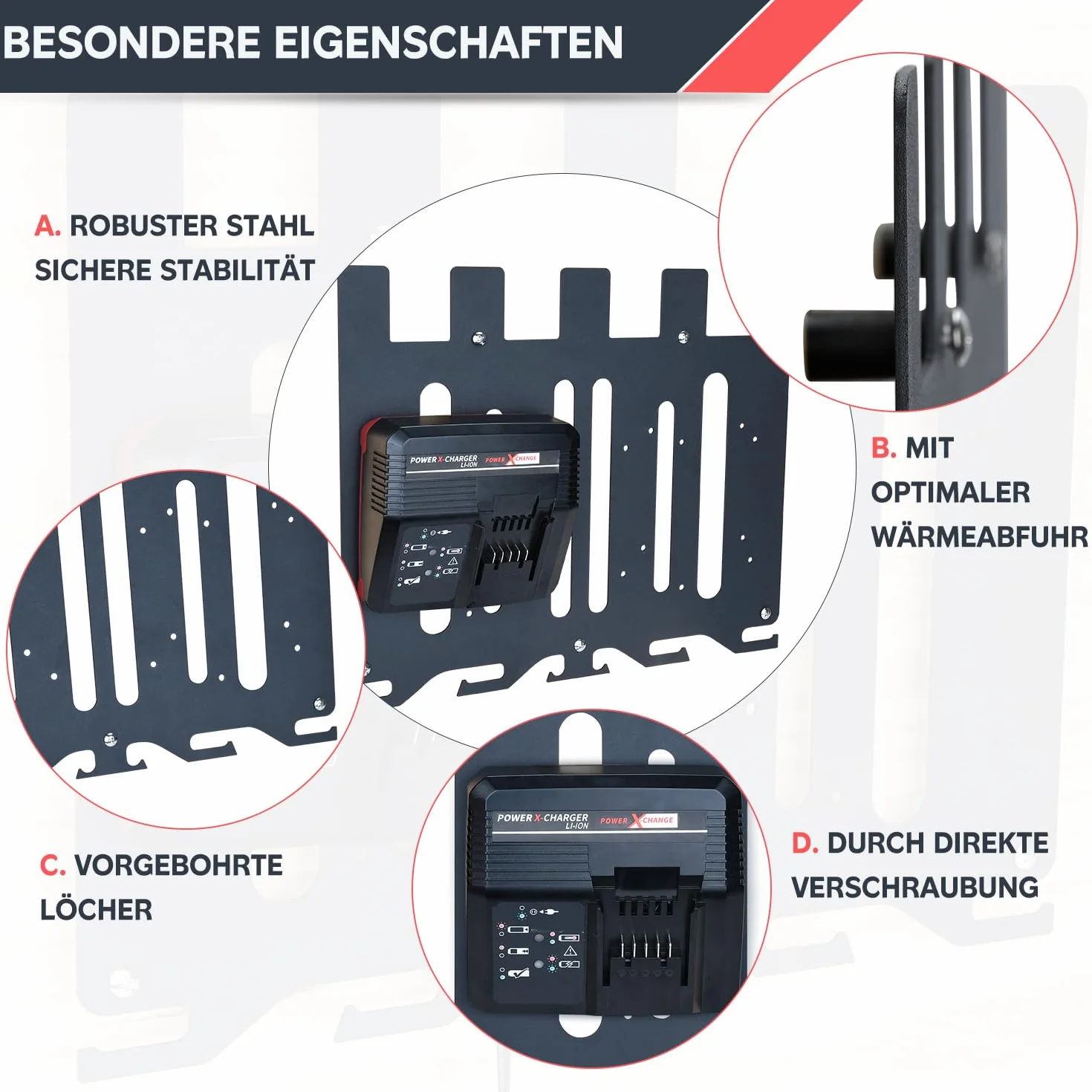 TOPOWN Soporte de pared 3 en 1 Pro para cargadores Einhell y batería de 18 V, para Power X-Change Charger, Twincharger, Fastcharger, Boostcharger