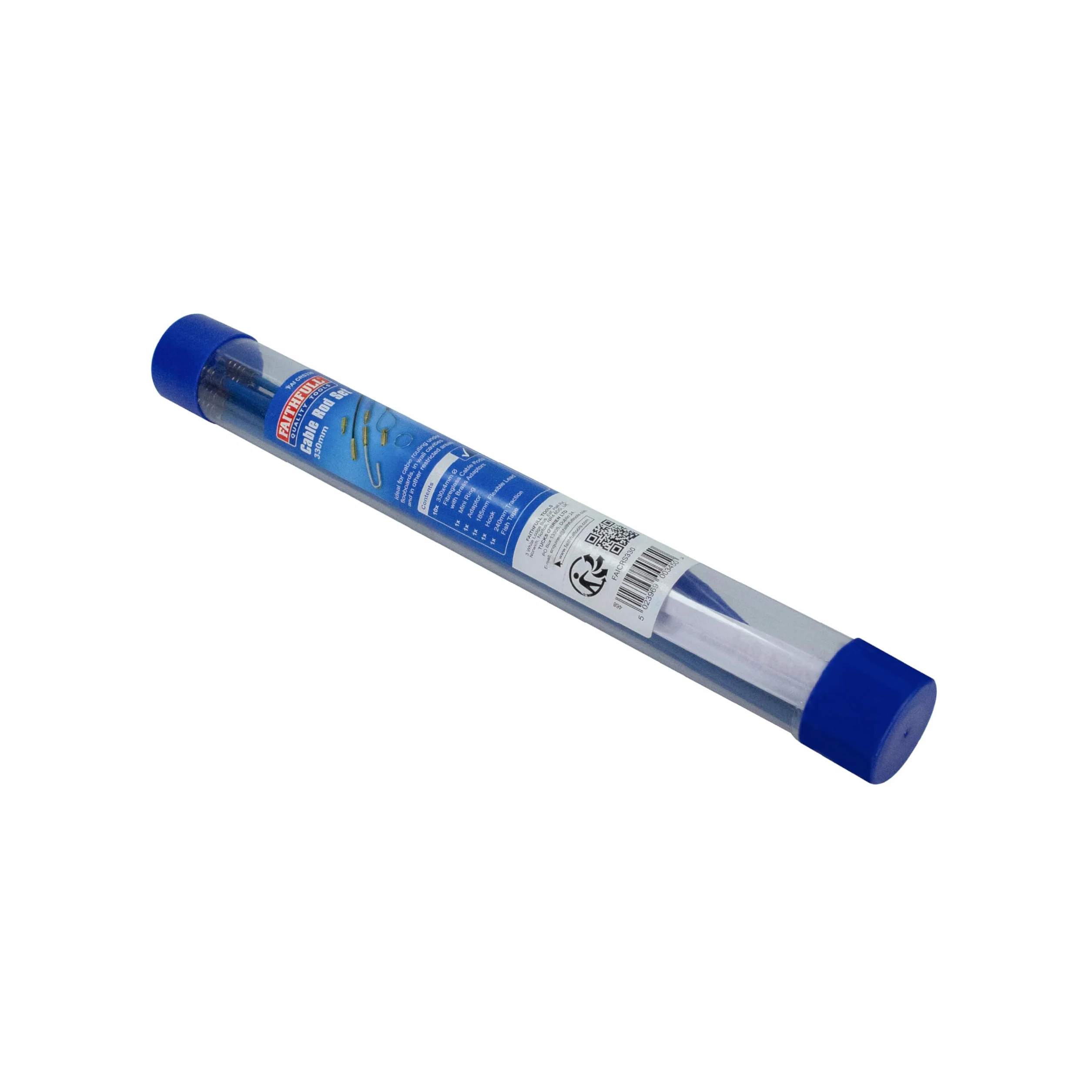 Kit de tire-câbles et accessoires Faithfull - 3,3 mètres, 4 mm de diamètre - Kit de 15 pièces comprenant 10 tiges en fibre de verre de 330 mm, un tire-câble de traction et un tube de rangement