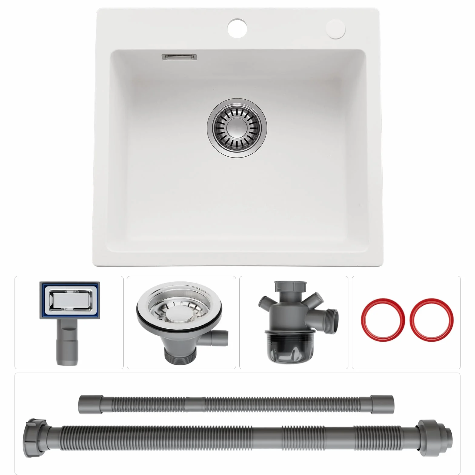CECIPA Fregadero de cocina de 50 x 45 cm, 80% arena de cuarzo de granito, 1 lavabo empotrable, incluye sifón y sobre