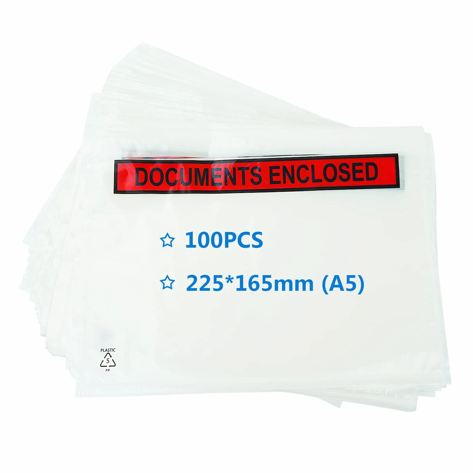 A5 Carteras cerradas para documentos, 225 x 165 mm sobres para facturas, listas de embalaje o notas, embalaje autosellado, bolsas de envío (100 unidades)