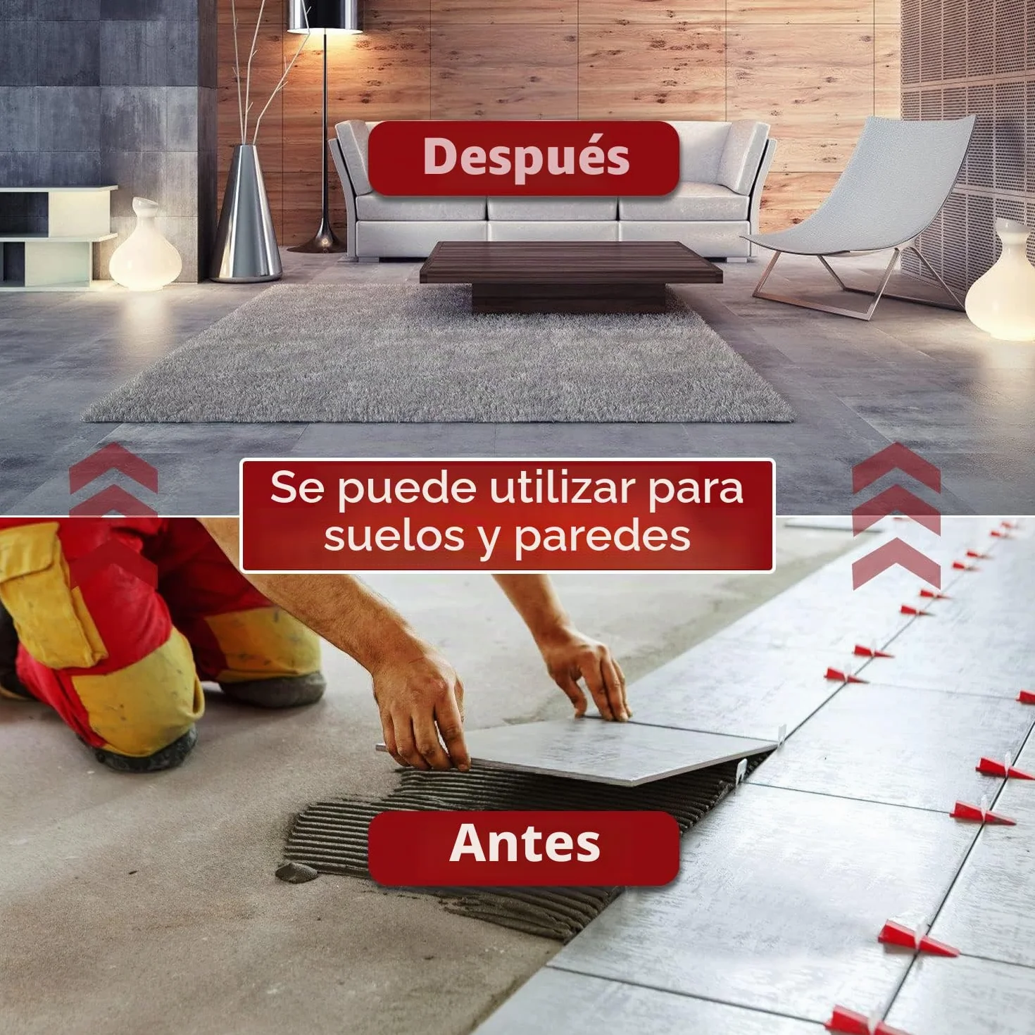 B-055-B 700 Piezas De Cuñas Niveladoras Suelo Sistema Nivelacion Azulejos Con 600 Clips Separadores De Baldosas De Mm y 100 Piezas De Cuñas Niveladoras Reutilizables