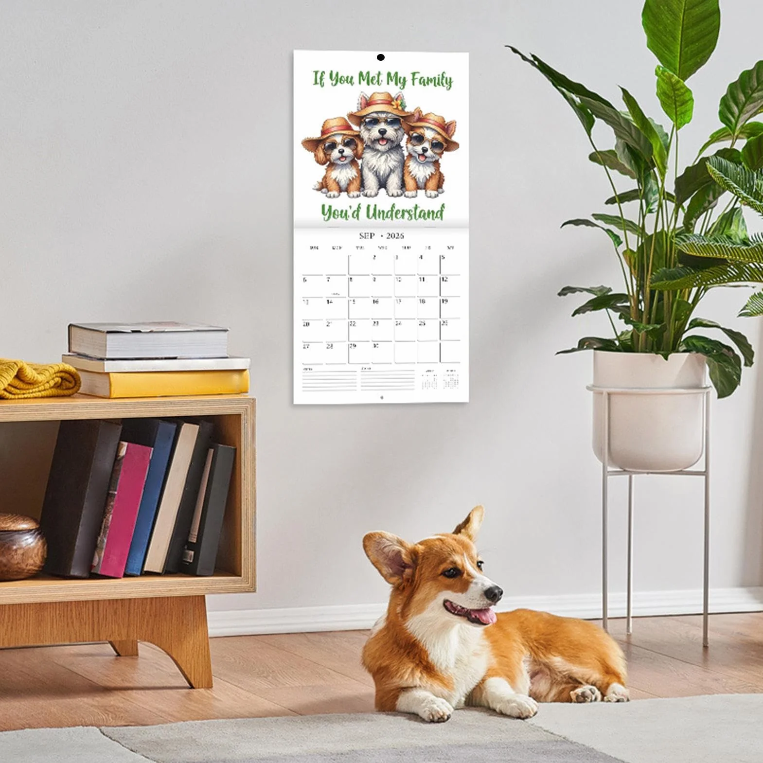 Calendario 2026 Mensual de Pared Perrito Pizarra Organización Laboral Hogar Vacaciones