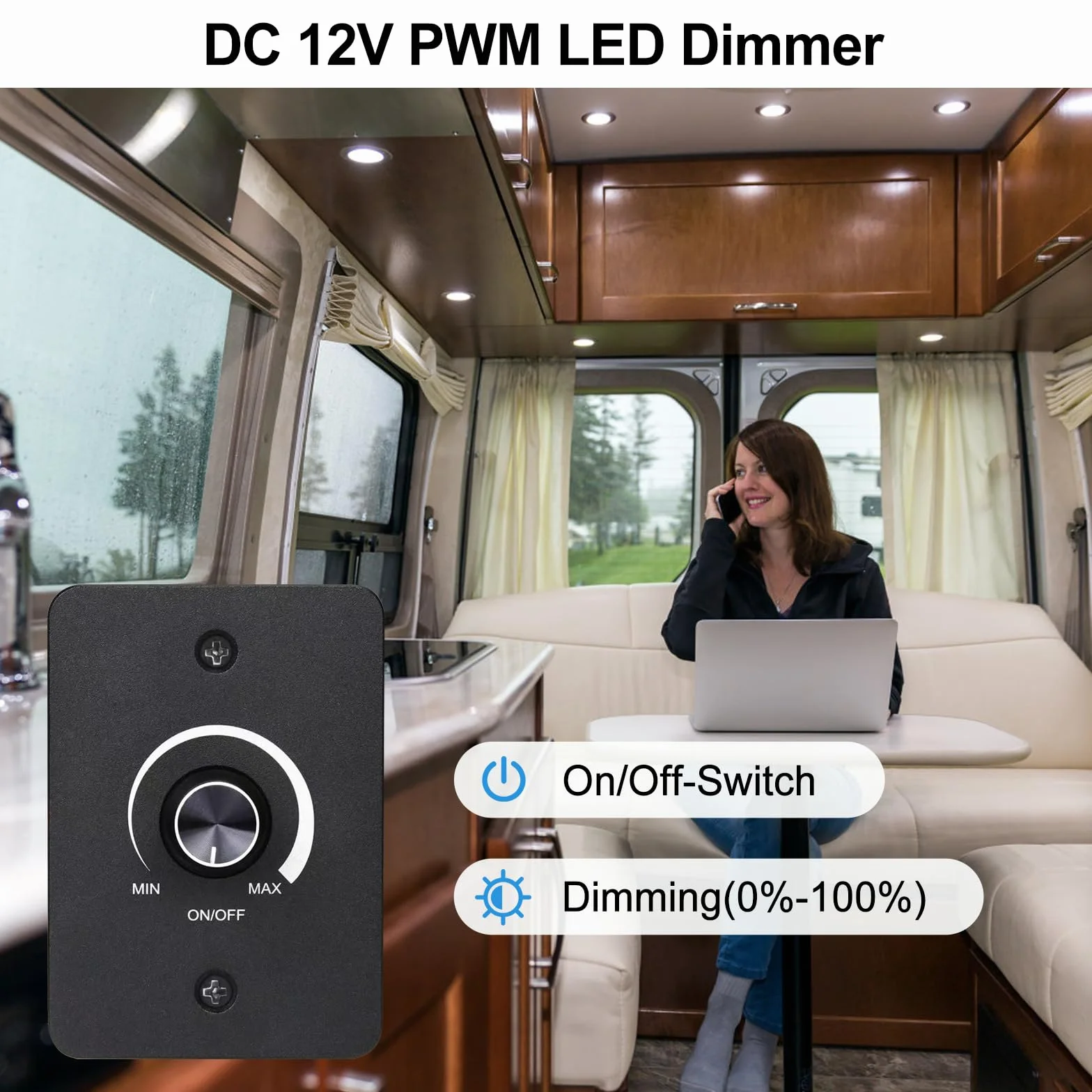 Regulador Intensidad LED DC 12V 5A PWM Dimmer Compatible con LED, incandescentes, halógenas etc, Interruptor Regulador de Luz Regulación de luz sin escalas, Fácil de instalar
