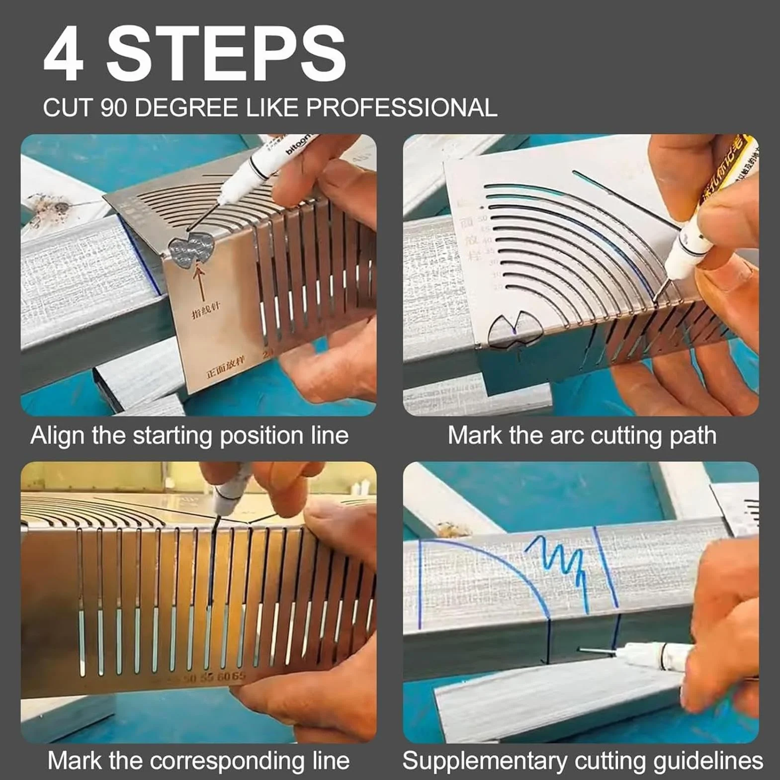 Regla Para Marcado De Ángulos Y,Marcador De Cuadrados Con Punta De Metal - Guía de Corte de Tuberías para Dibujo de Líneas Paralelas Precisas en Soldadura Carpintería | Plantilla Para Doblar