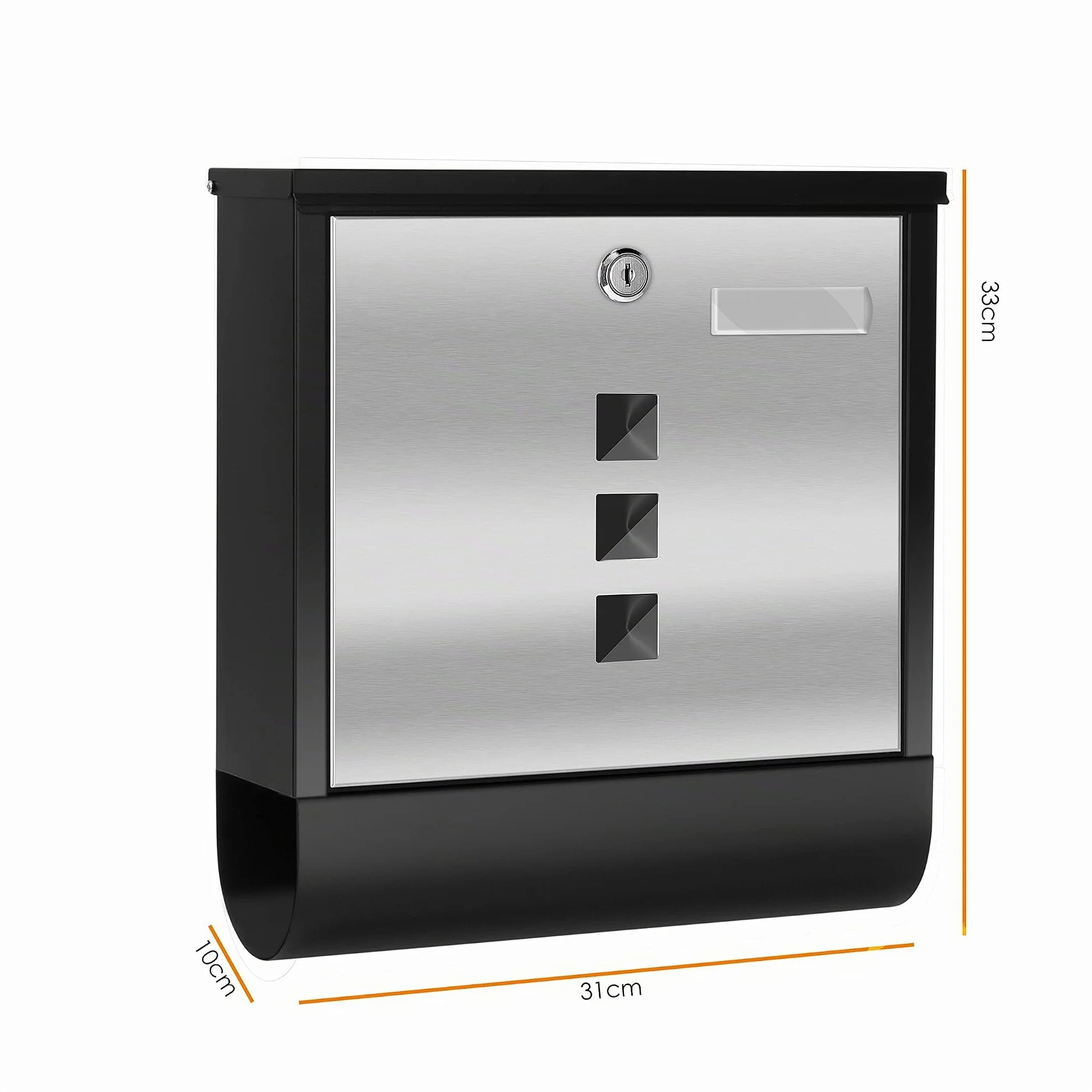 KESSER® Buzón de Acero Inoxidable con Placa de Nombre para el Compartimento del periódico, Ventana de visualización, Cepillado, con Cierre de 3 Llaves, con Recubrimiento, Negro/Plata