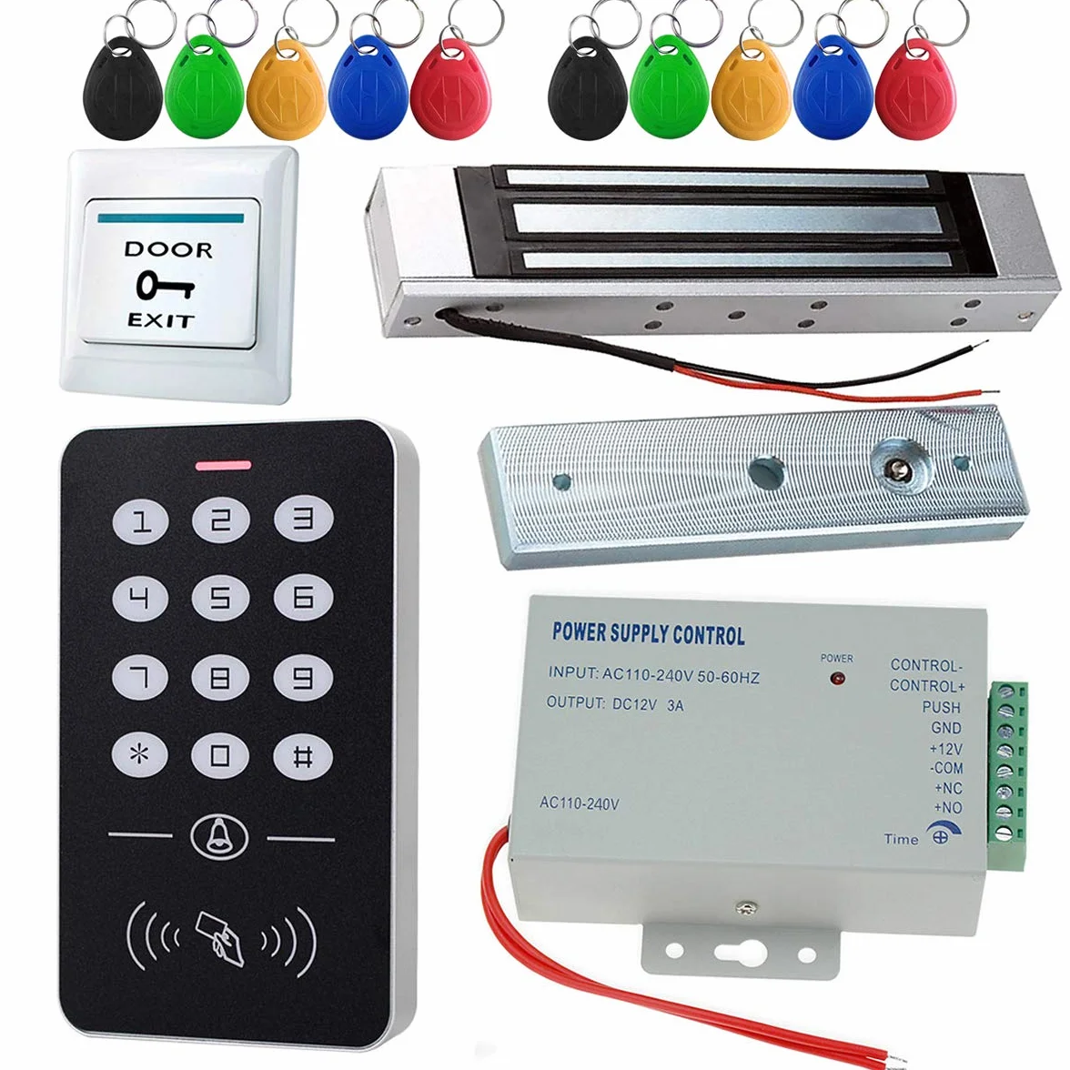 Kit de Sistema de Control de Acceso RFID de 125KHz con Cerradura magnética eléctrica de 180KG y Fuente de alimentación DC12V, Cerradura de Puerta Inteligente para Seguridad en el hogar