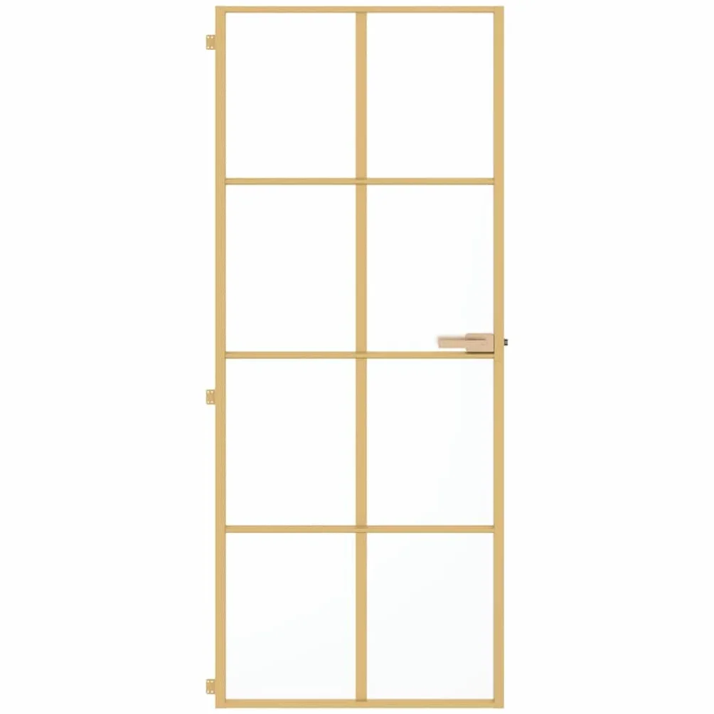 vidaXL Puerta de Interior, Puerta de Panel, Panel de Privacidad, Puerta Decorativa para Dormitorio Baño, Vidrio Templado y Aluminio Dorada