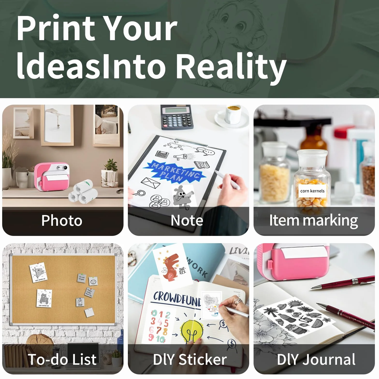 Pack de 10 Rollos de Papel Adesivo para Mini Impresora, Papel Termico para Cámara, Rollo para Impresora Térmica, Fácil de Reemplazar, Compatible con la mayoría de las cámaras de impresión.