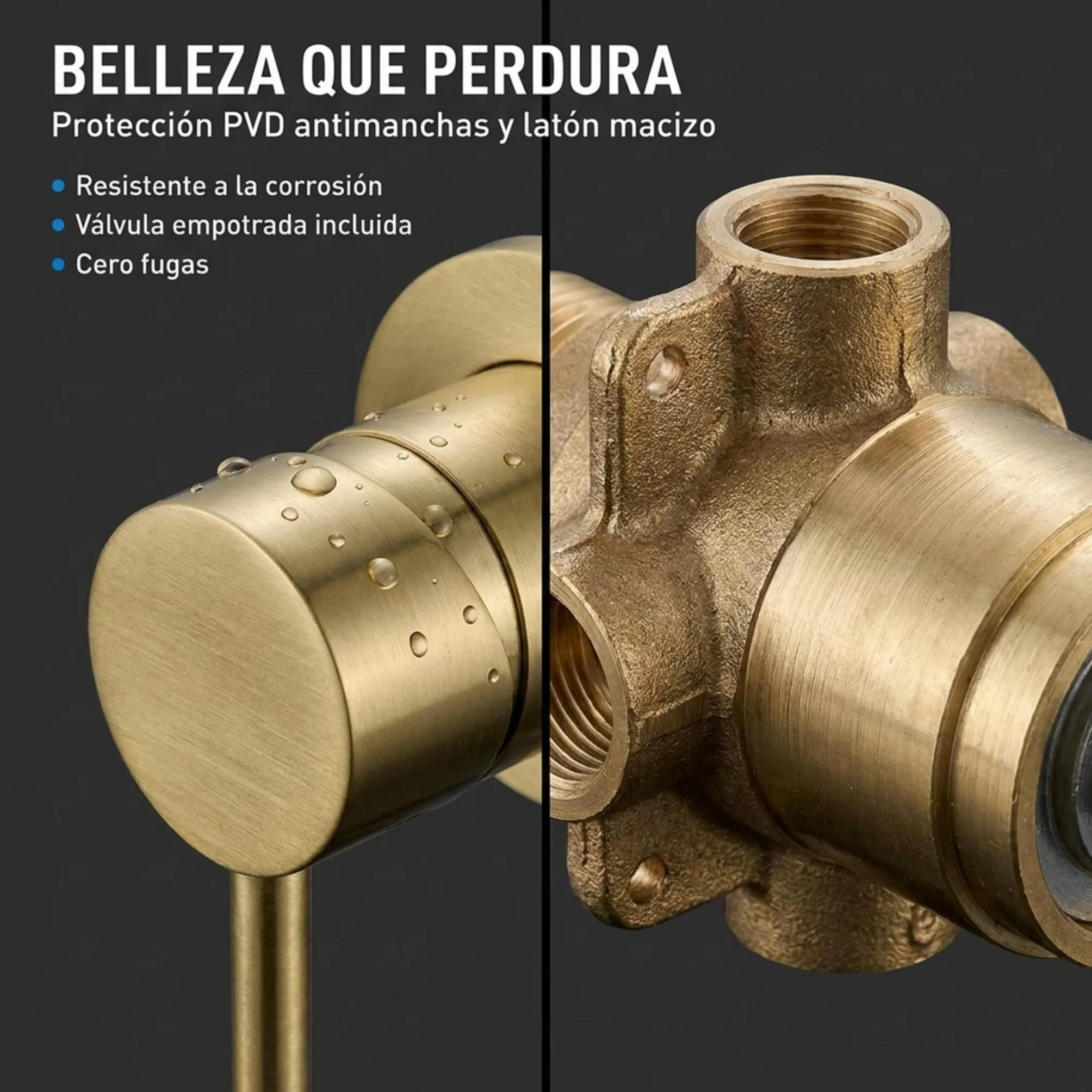 VALAZ Grifo Lavabo Dorado Cepillado Protección PVD Empotrado | Grifo Lavabo Monomando, Agua Fría y Caliente, Ahorro de Agua | Instalación Fácil | Latón, Inoxidable, Redondo, Caño 15 cm, Serie Guadiana