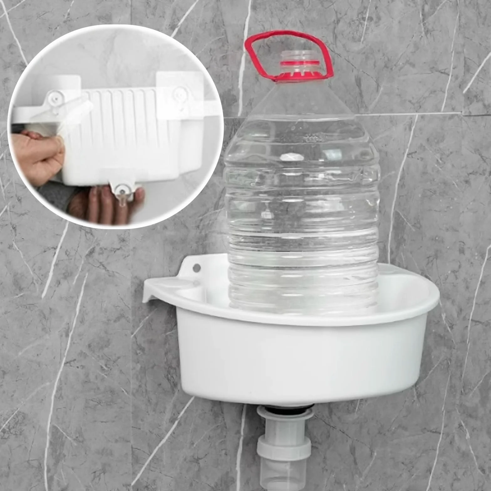 Lavabo simple de plástico,lavabo pequeño sin perforación y pared, lavamanos mini,lavabo pequeño en el balcón del baño de tipo pequeño,con tubería de agua de plástico[Blanco]
