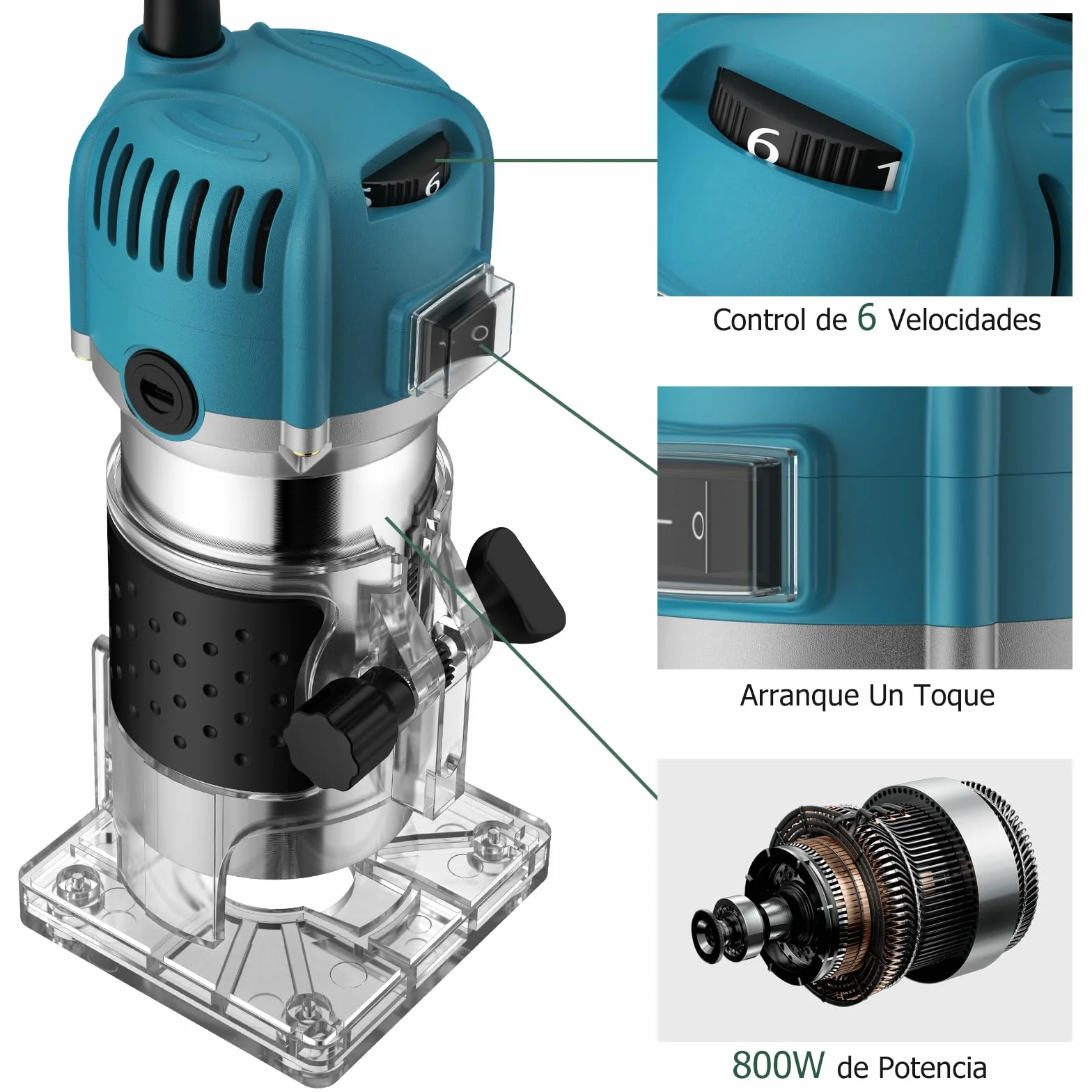 JiGiU Fresadora de Madera 800W Rebajadora Eléctrica 6.35mm(1/4 pulgada) 30000r/min con Función de Control de Velocidad para Ranurado Rectificadora con 15piezas Fresas