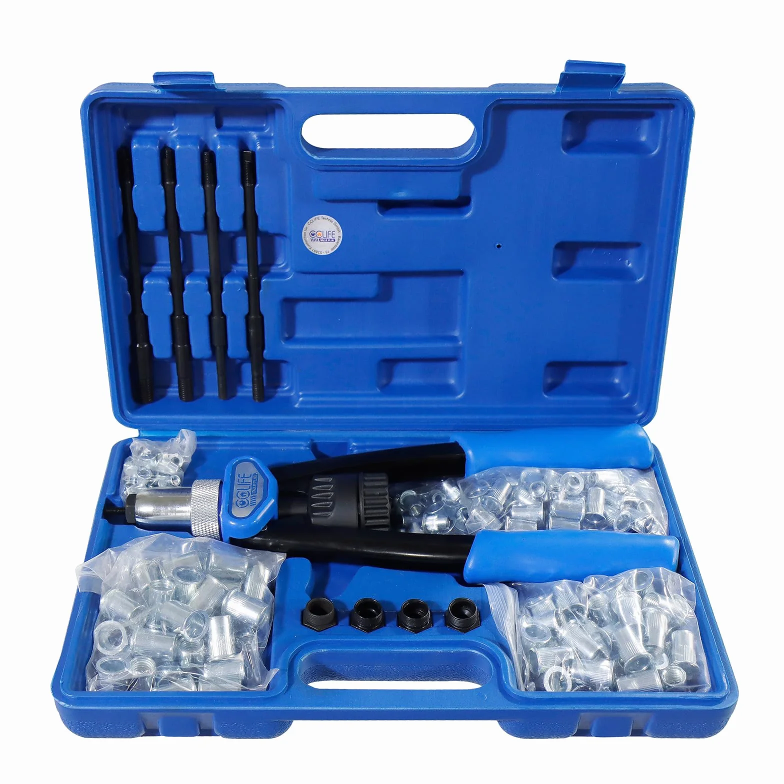 CCLIFE Remachadora de Tuercas, con 150 Tuercas M5 M6 M8 M10 M12 Remachables, Remachado de Roscas