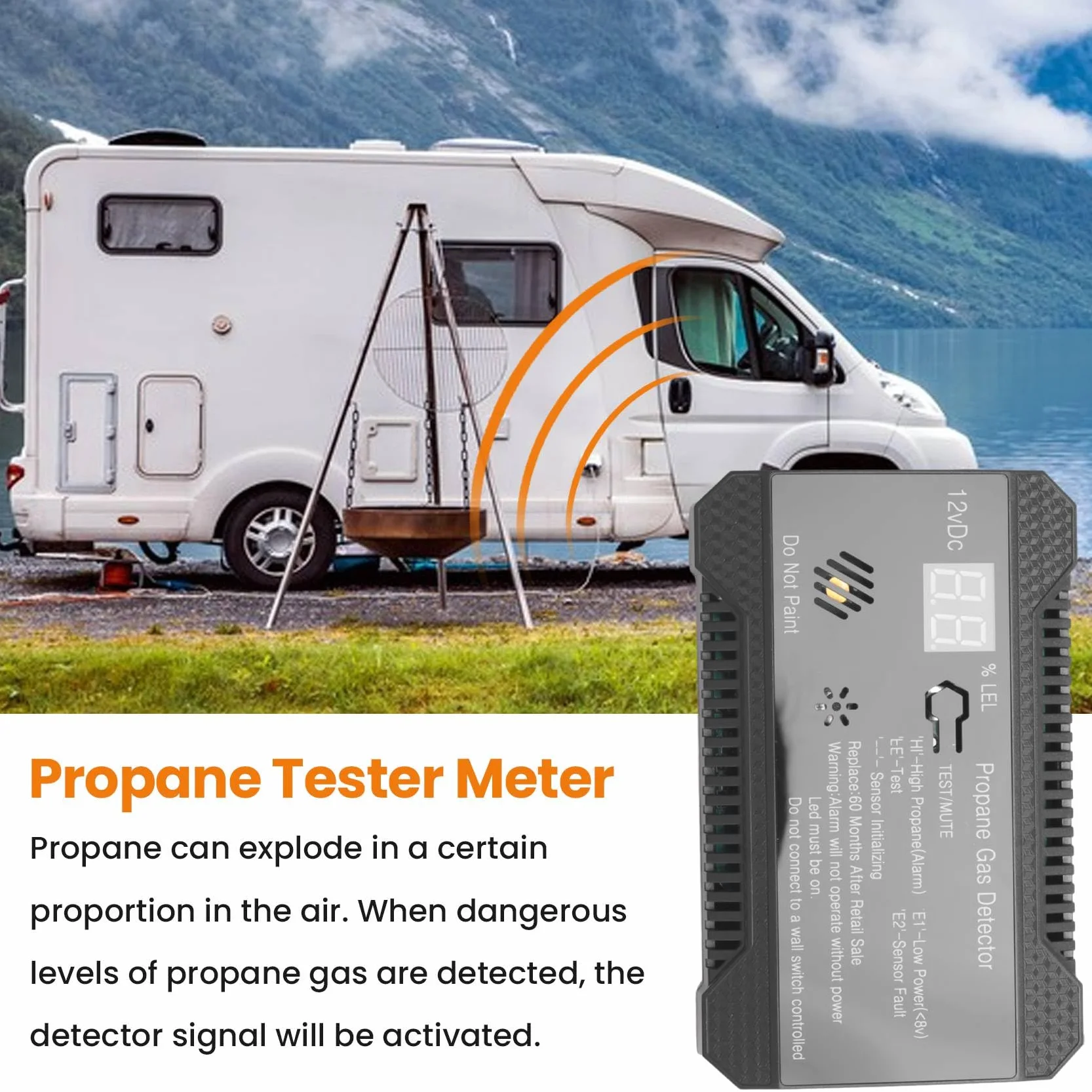 wudoo Detector de Propano 12V LPG Sensor de Gas Natural Alarma de Fuga 85DB Sirena para AutomóVil RV Hogar Medidor de Prueba de Propano Digital (Negro)