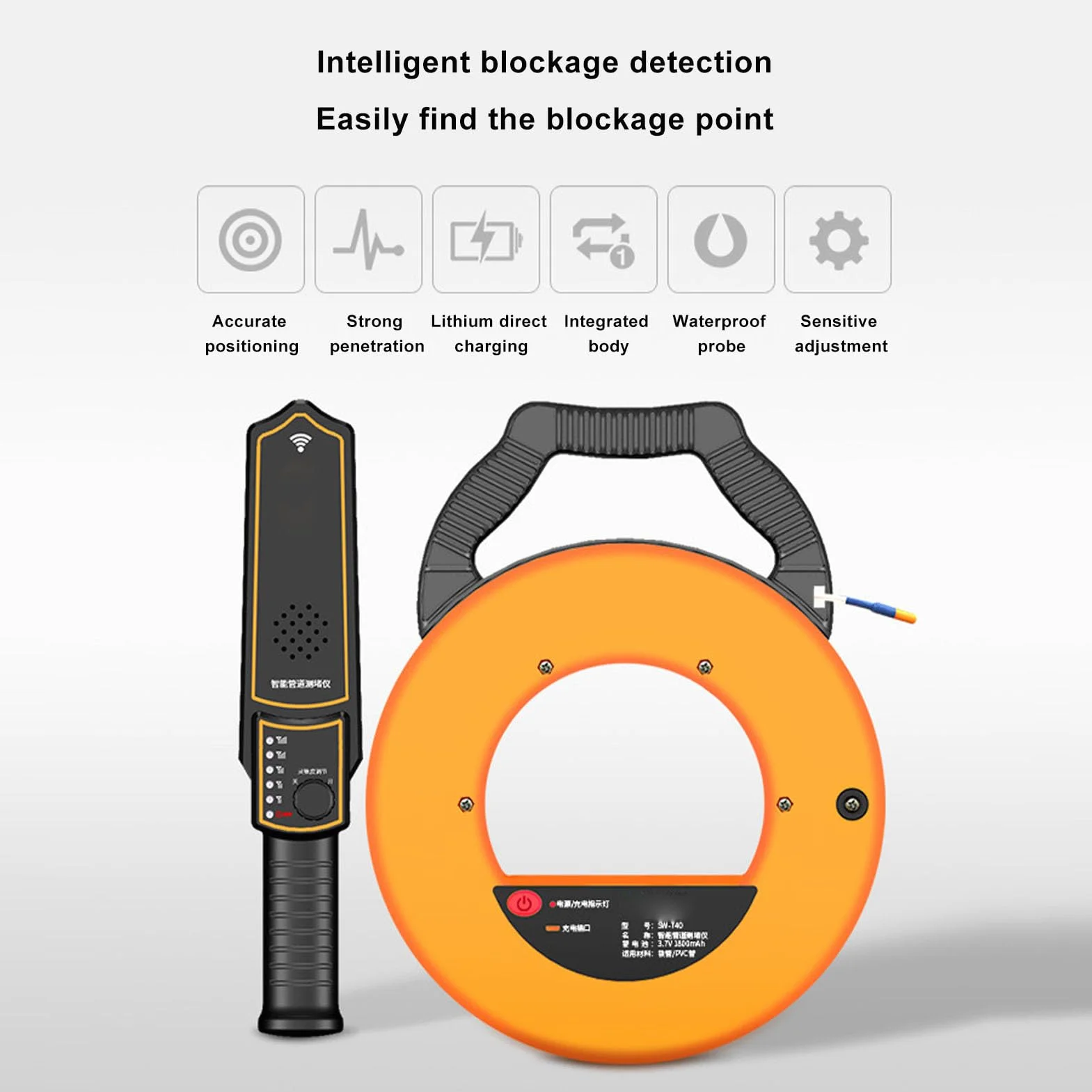 Localizadores de Tuberías, Detector de Bloqueo de Tuberías de Agua para PVC, Plástico, Metal, Rango de 20 M, Escáner de Pared, Herramientas de Plomería
