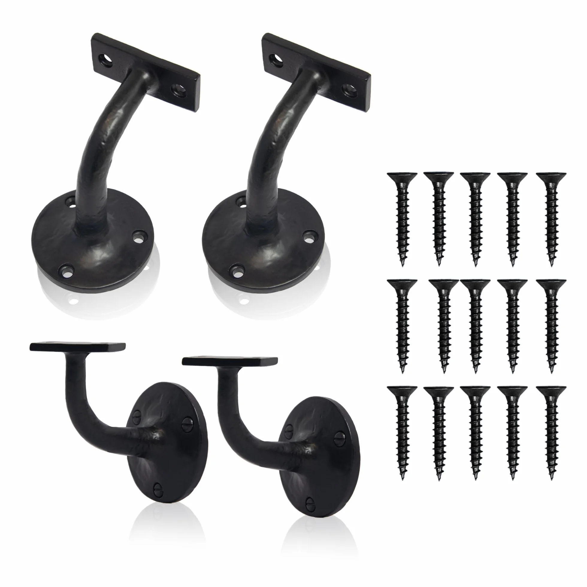 XFORT Smithy's Range Soportes de Pasamanos Negros Antiguos, Soporte de Hierro Fundido Tradicional para Pasamanos de Barandilla de Escalera, Completo con Tornillos de Fijación de Color a Juego (Paquete