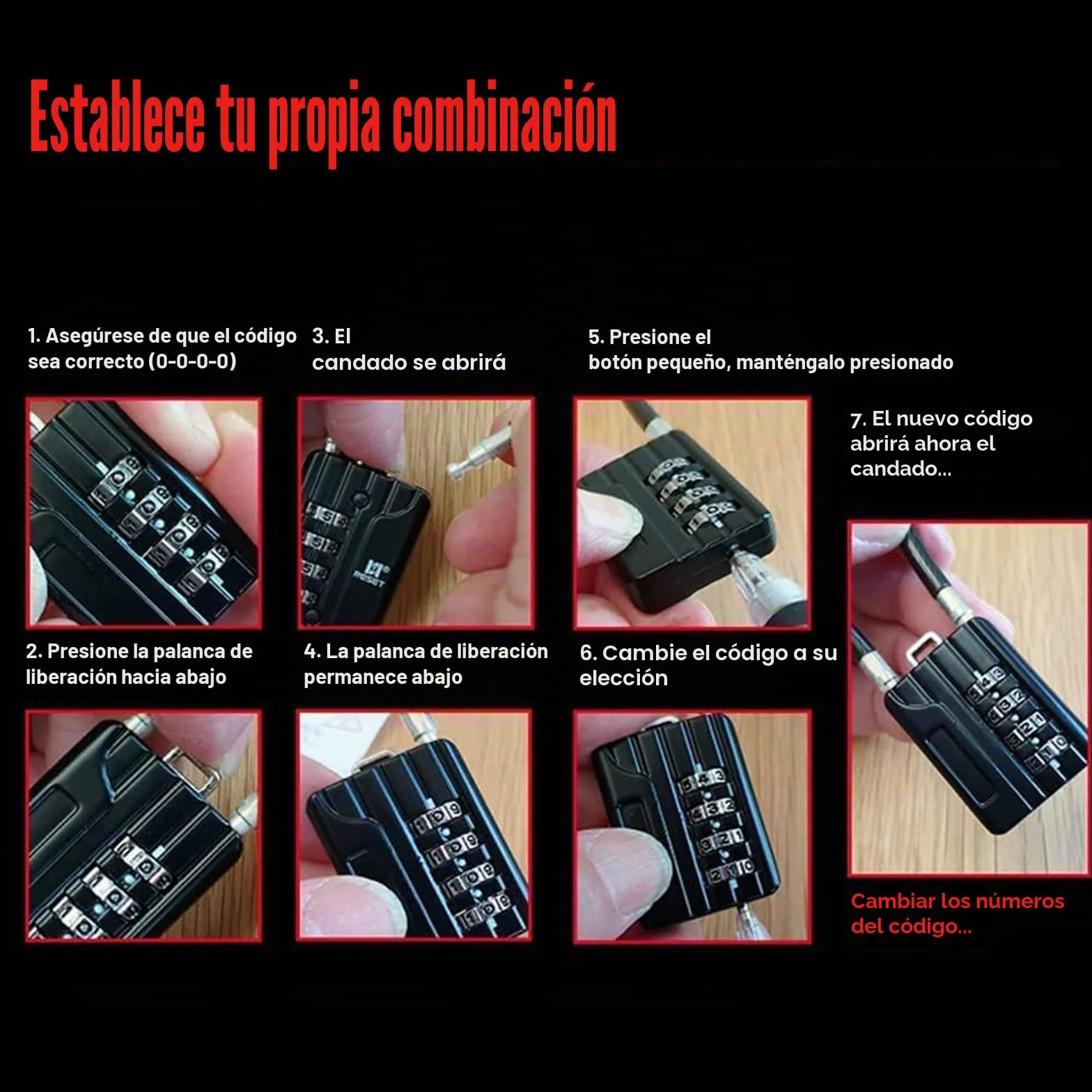 RESET-204 candado de cable flexible de 30 cm con combinación de 4 dígitos, candado largo para cubo de basura, taquilla, equipaje, maleta, casco y armero, diámetro 5 mm, negro, 2 unidad