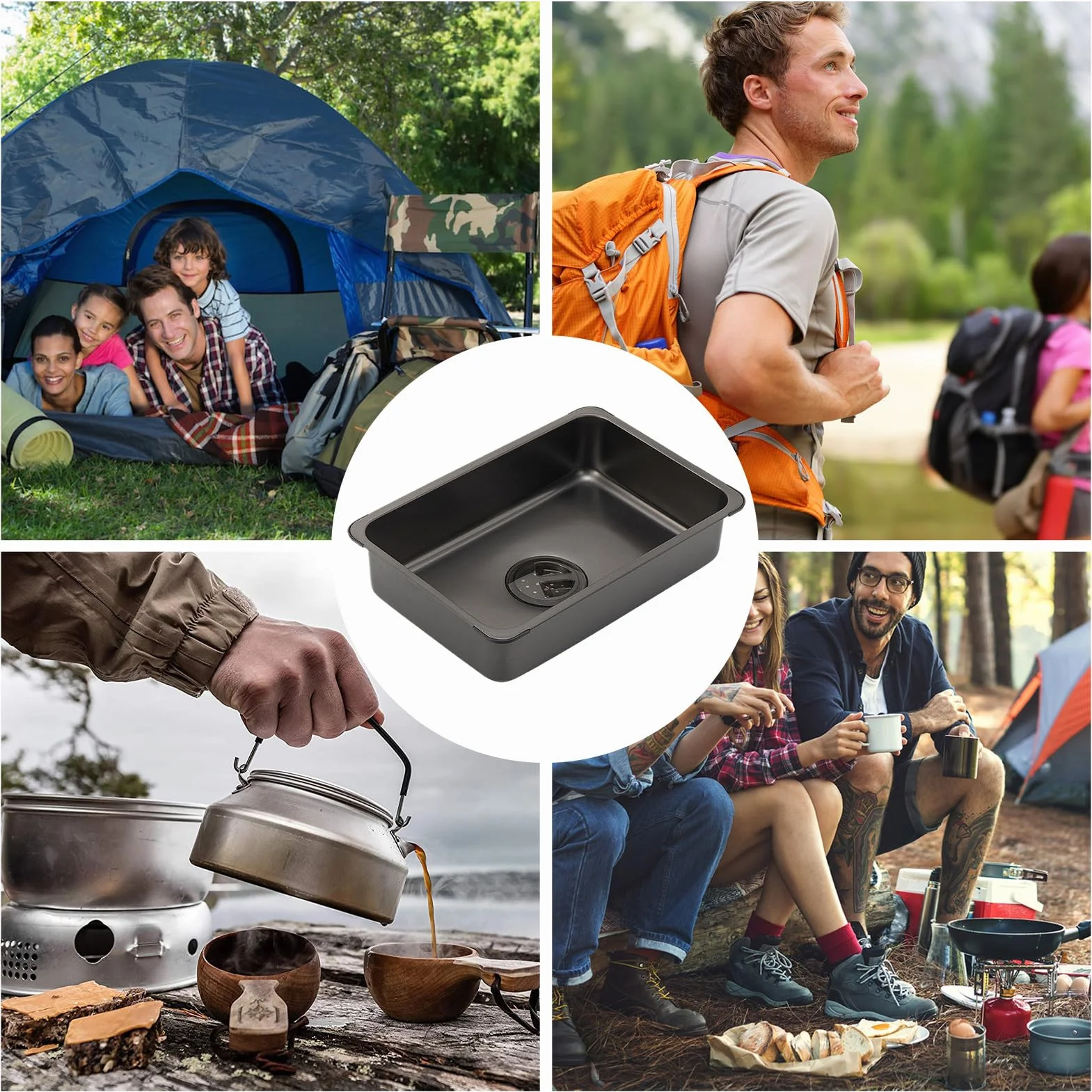 Lavabo de campo, fregadero al aire libre | Lavabo de acero inoxidable | Bañera, lavabo multiusos con tapón de drenaje para picnic interior, exterior, lavandería