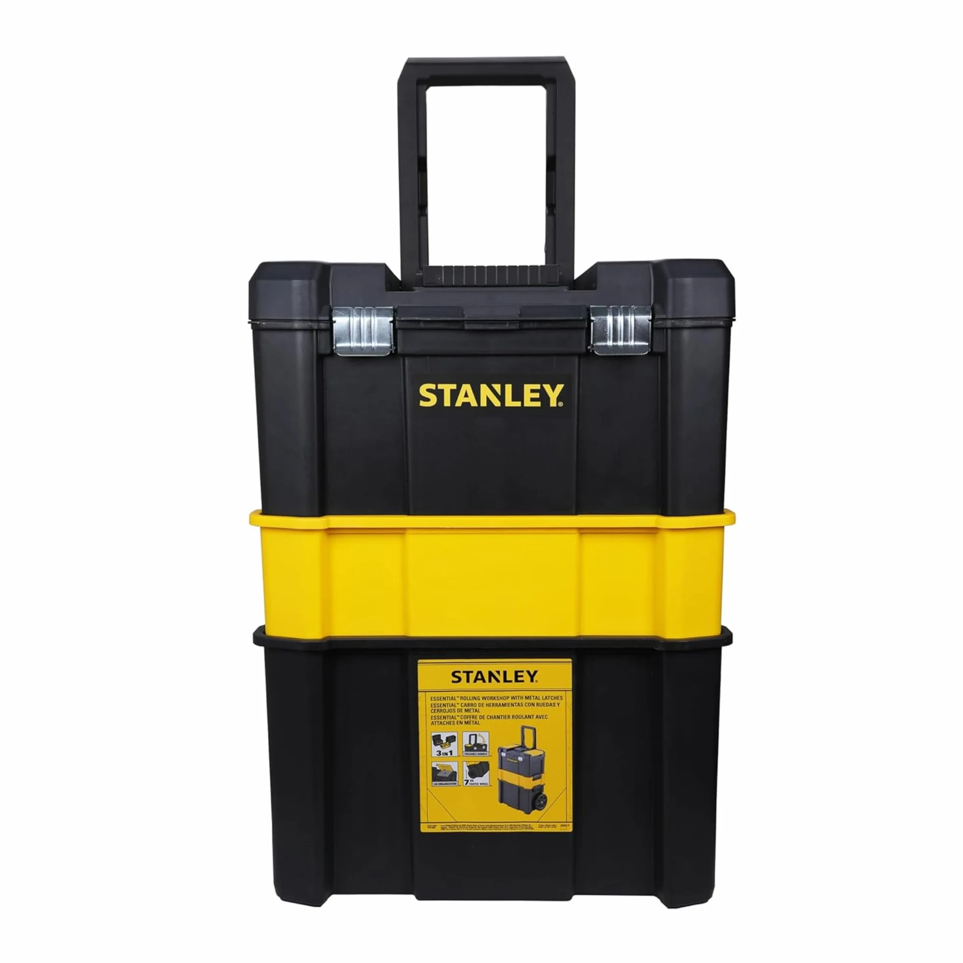 STANLEY Caja de Herramientas Rodante Esencial, Taller Móvil 3 en 1 con Unidades Apilables, Solución Portátil para Herramientas, STST1-80151.