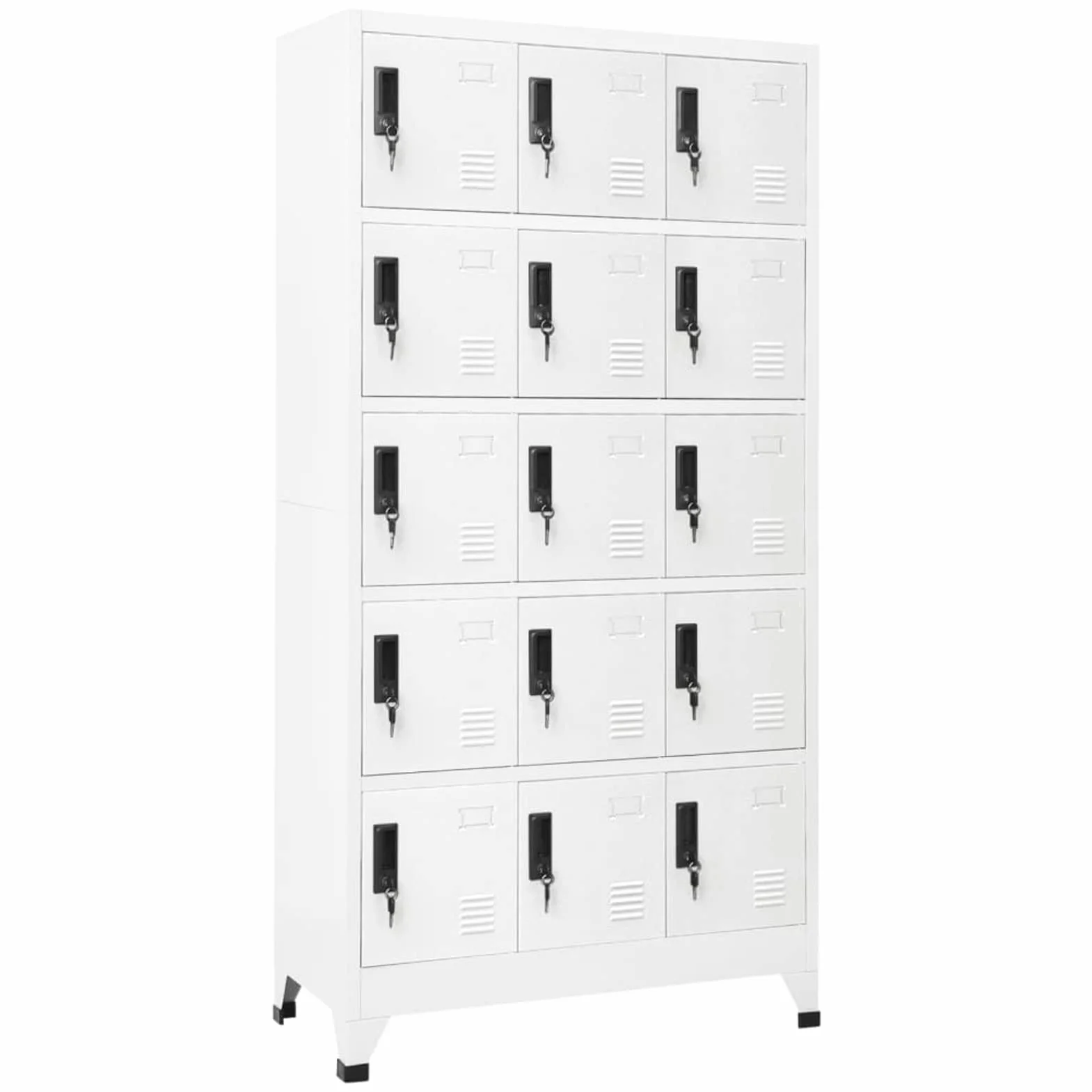 Armario Taquillas Metálico 15 Compartimentos con Puertas Cerradura 90x45x180 cm Blanco
