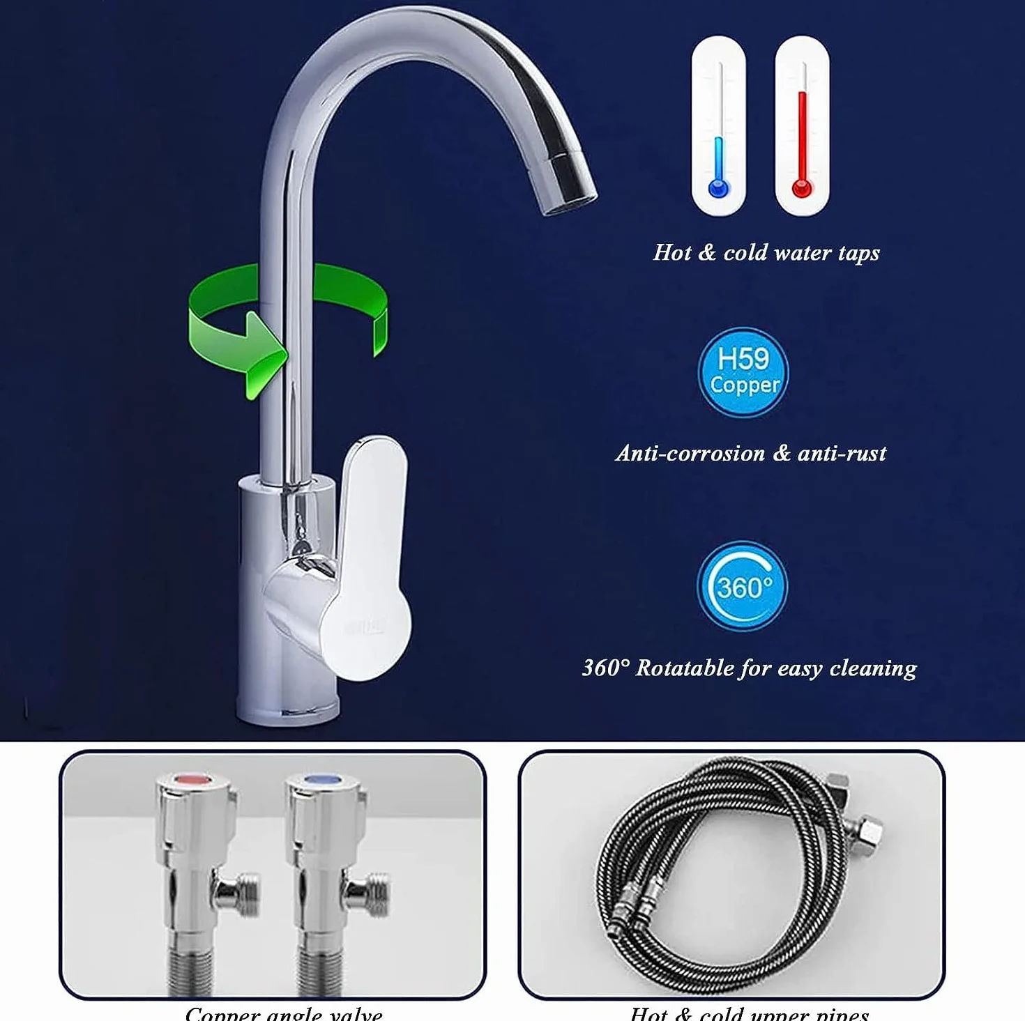 Fregadero 304 de acero inoxidable, 1 compartimento, independiente, fregadero comercial para restaurante con grifos fríos y calientes, preparación y uso, lavabo de mano para cocina, garaje, lavandería