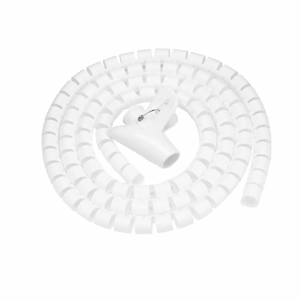 Tubo organizador de cables, tubo de polietileno flexible con clip de cable para TV PC y gestión de cables (42 mm x 5 m, blanco)