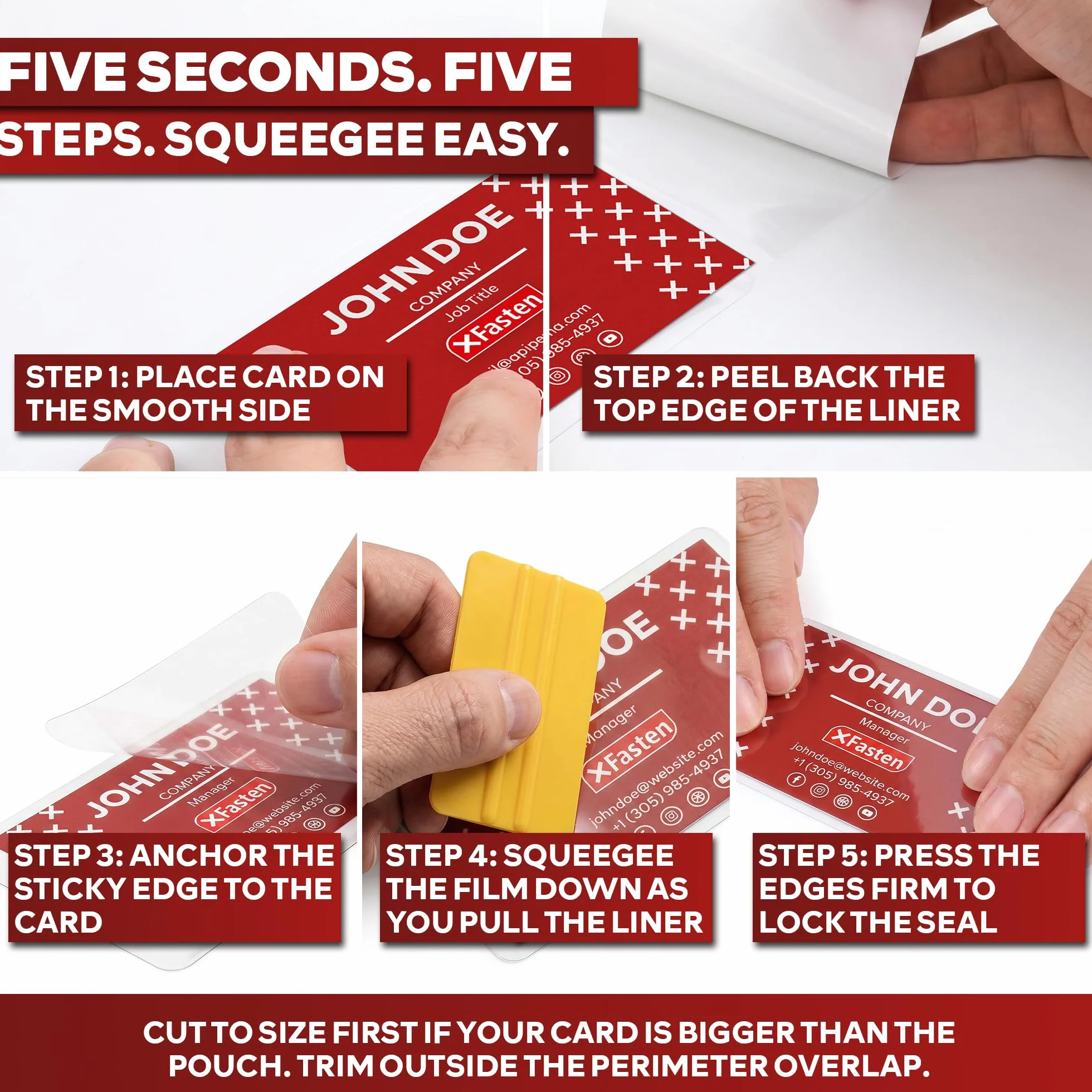 xfasten Fundas Plastificar Tarjeta Visita Autoadhesivas 9.5 Mil 4x3 Pulgadas Pack 25