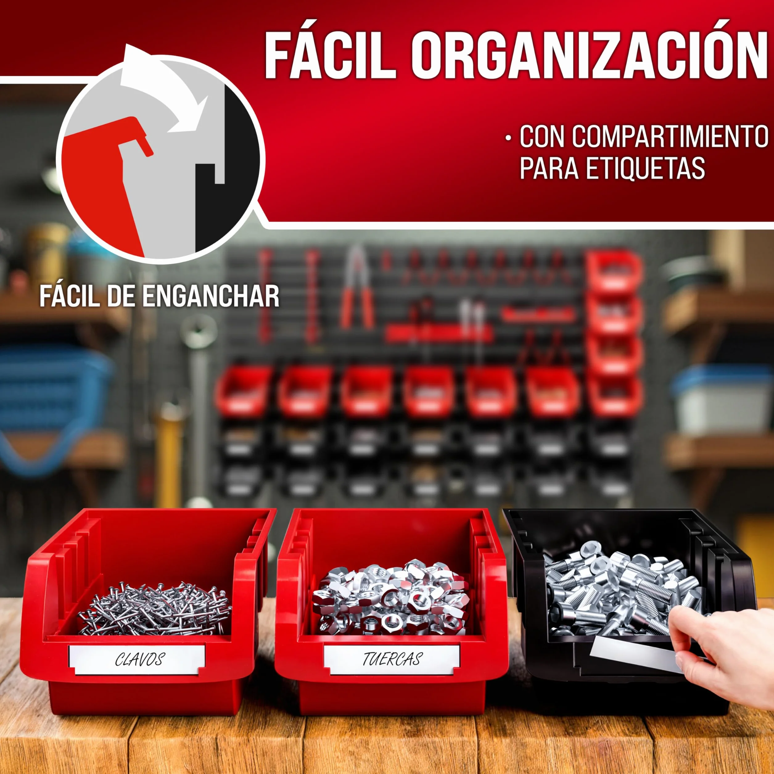 DEUBA® Organizador de Herramientas de Pared Cajas Apilables Paneles Perforados Ampliable Portaherramientas Sistema Almacenamiento Taller 43 Pzas