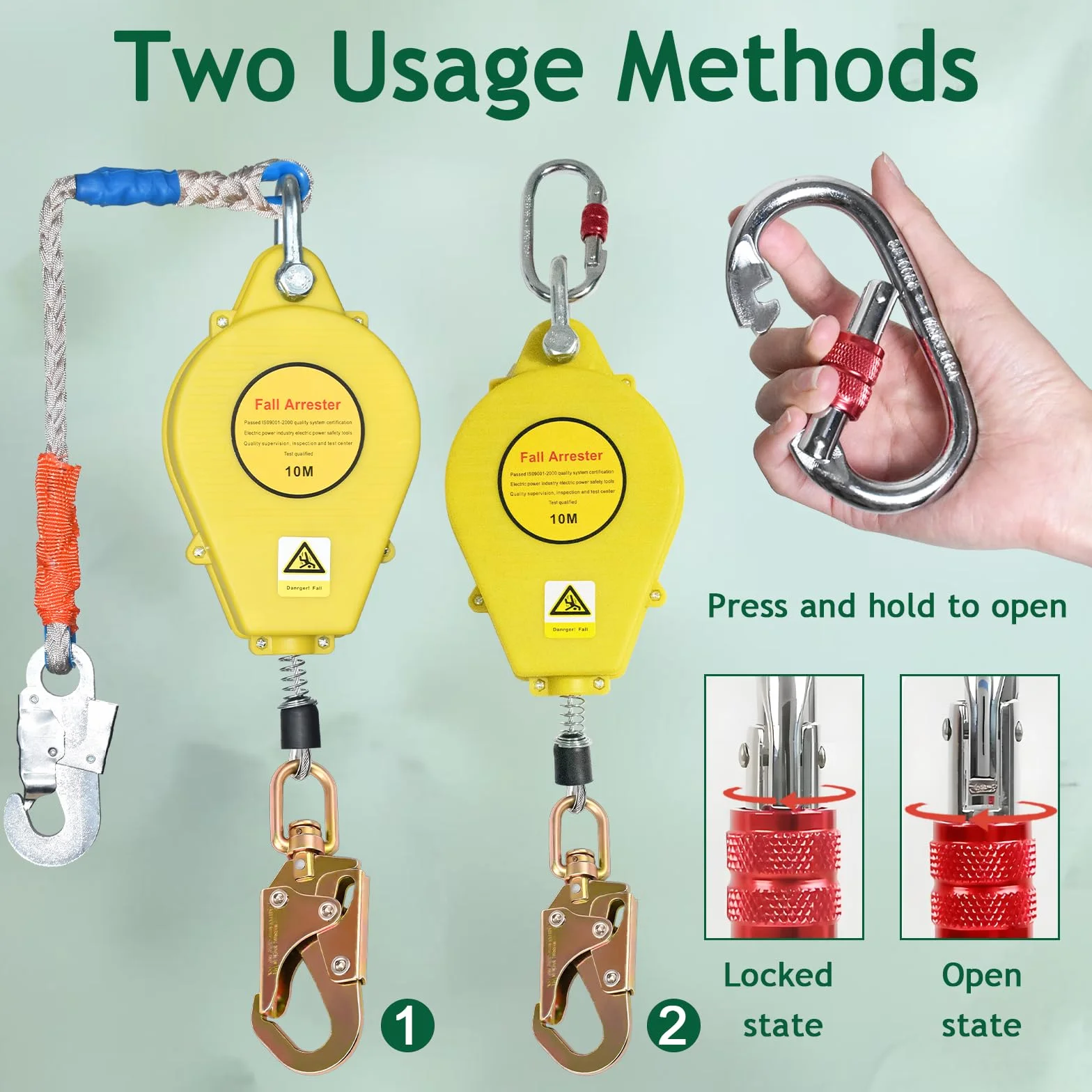 Arnes Linea de Vida Retractil Tejado, 10m Dispositivo Anticaida Retractil Homologado, 150kg Arnes Seguridad Anticaidas Retractil para Trabajo Altura y Tejado con Gancho Giratorio(Amarillo,10m)
