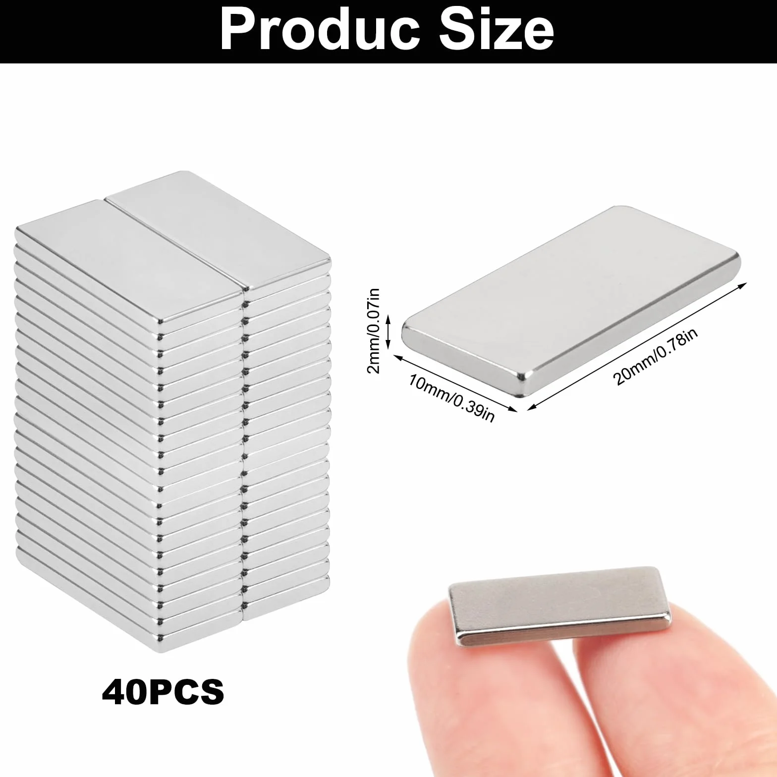Imanes de Neodimio Rectangulares 20x10x2mm 40 Piezas Potentes Super Fuertes para Pizarra Blanca