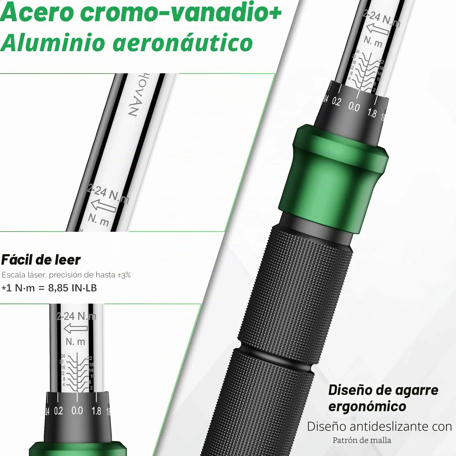 Llave Dinamometrica Bicicleta, Llaves de Carraca 1/4 Pulgadas 2-24 Nm, Carraca Reversible de 72 Dientes, Precisión de ± 3% de Error, Lncluye Adaptador de 3/8", Puntas Phillips Hex y Torx.
