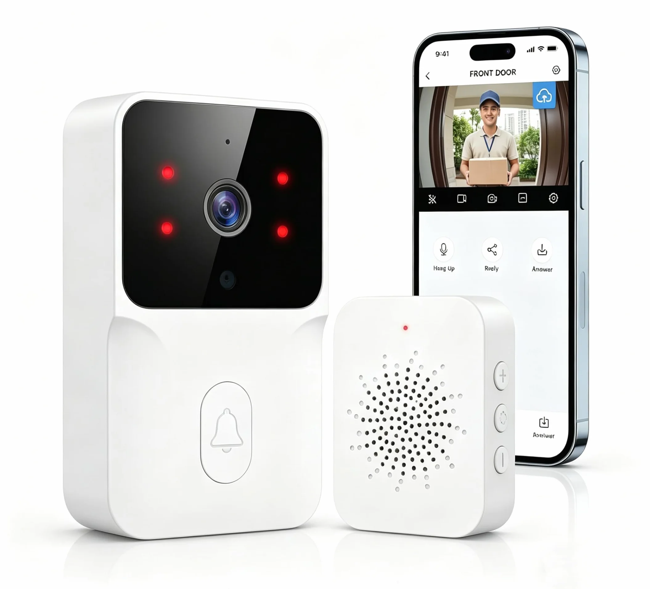 Videoportero Inalámbrico WiFi con Cámara HD1080P Visión Nocturna Resistente al Agua Control por App