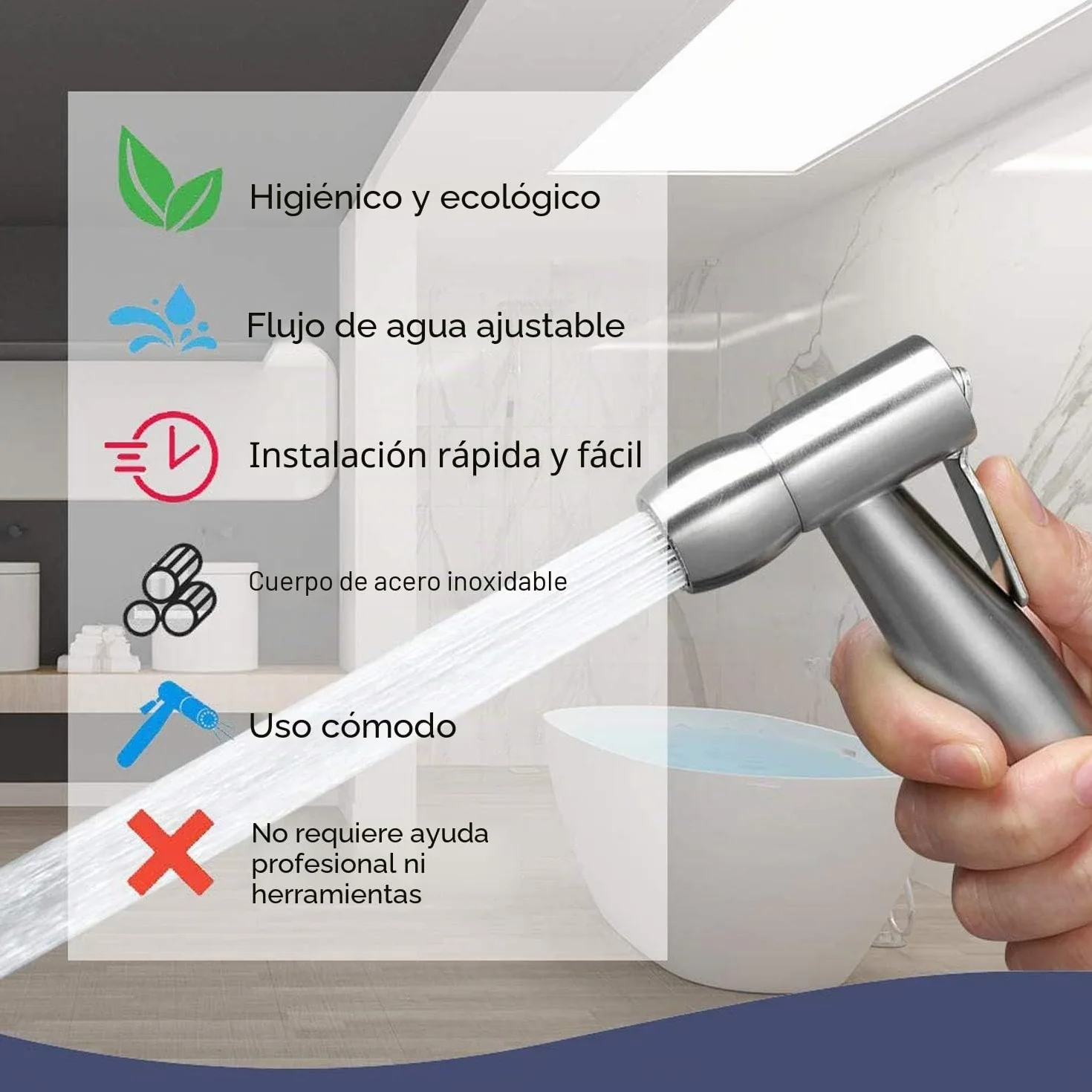 Inodoro pulverizador de bidé de mano ABS 59 pulgadas con gancho y manguera telescópica flexible