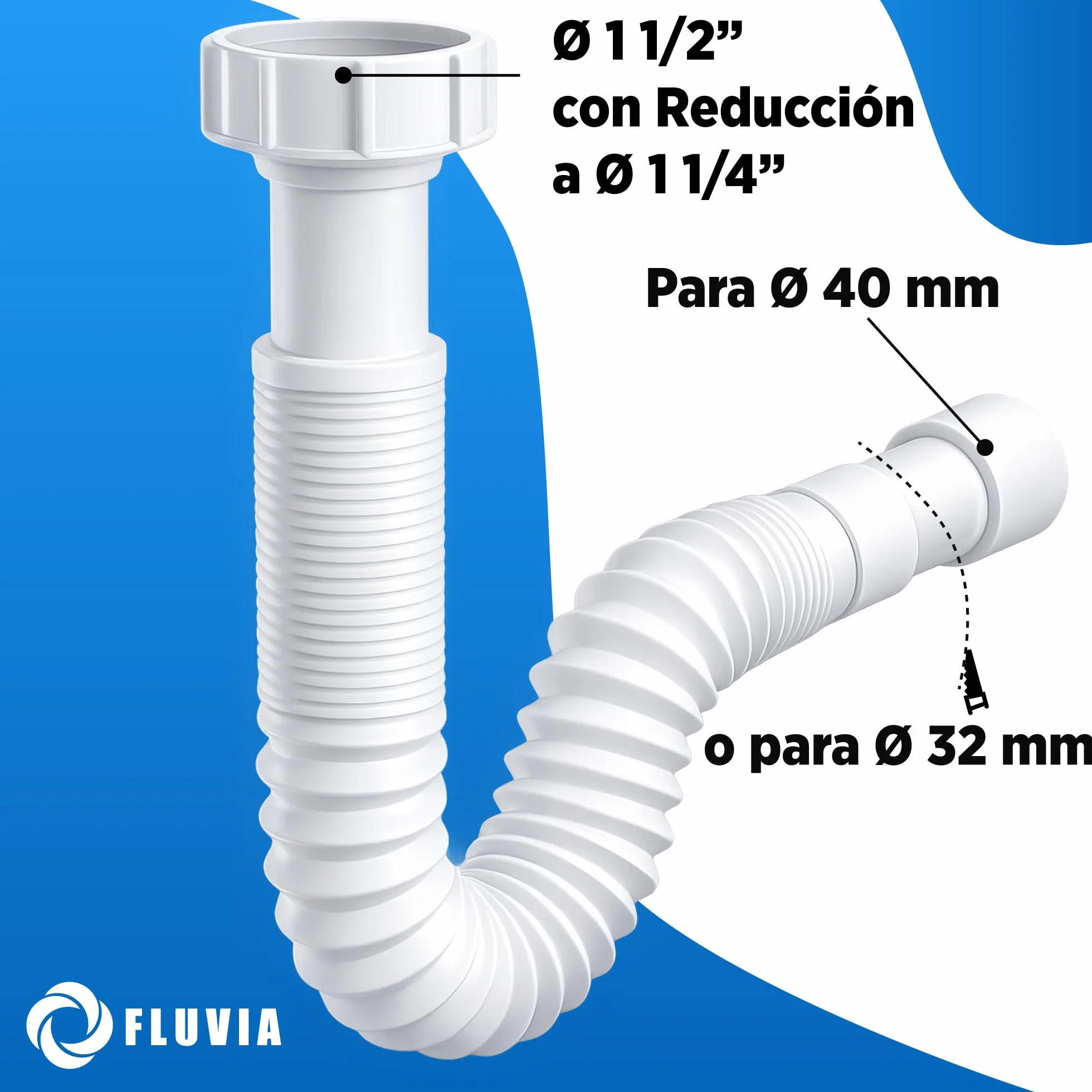 Tubo Flexible Universal para Lavabo Fregadero Cocina 1 1/4" y 1 1/2" 32 40 mm PVC Resistente