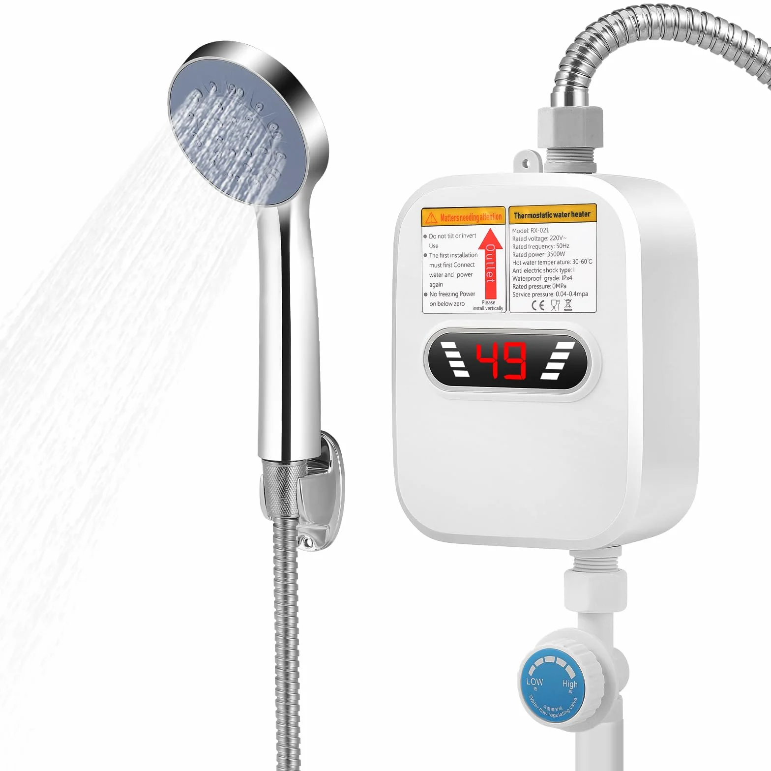 Mini Cocina Calentador EléCtrico InstantáNeo 3500 W, 220 V Con Cabezal De Ducha, Indicador De Temperatura Para El BañO, Hogar