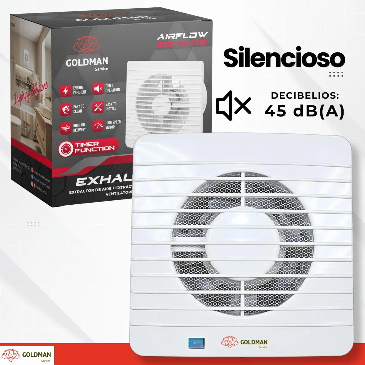 GOLDMAN SERVICE | Extractor de Baño Silencioso con Temporizador Ventilador Extractor de Aire Anti Humedad Olores Válvula Antirretorno y Mosquitera | Diámetro: 100 milímetros 12W