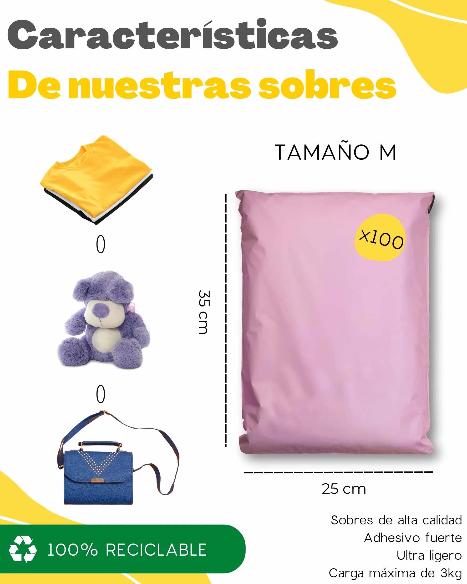 Sobres para envíos de ropa Tamaño M 25x35cm Opaco Ultra-Resistente Impermeable Plástico