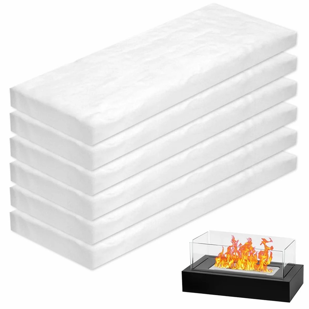 Lana cerámica de 6 piezas – Lana cerámica para chimenea de bioetanol y chimenea de mesa de bioetanol, resistente al calor, cortable, ideal para chimenea de mesa de etanol, alcohol de quemar y chimenea