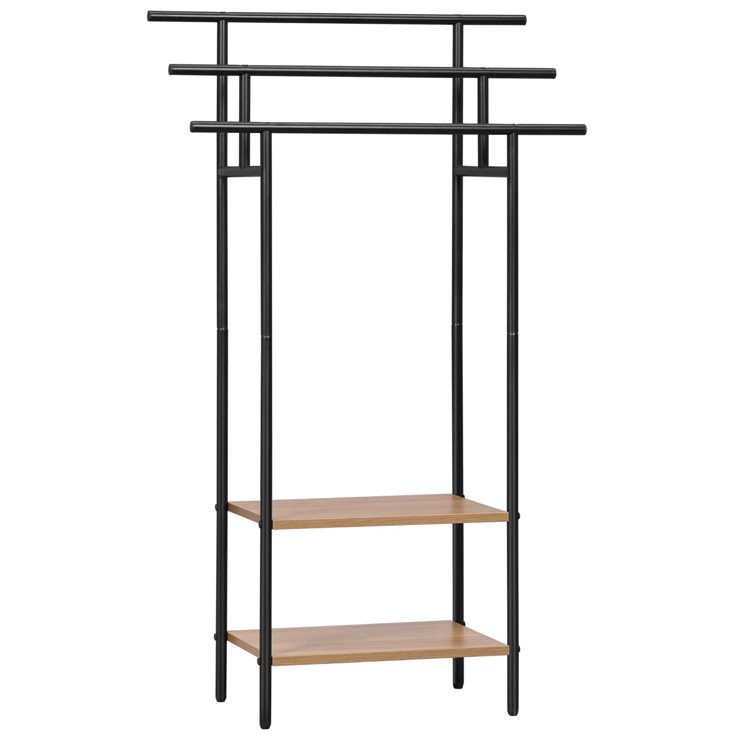 EUGAD Toallero de Baño de Pie, Soporte Toallas con 3 Barras y 2 Estantes, Gran Espacio de Almacenamiento, Toallero Escalera de Madera y Metal, Negro+Roble Claro