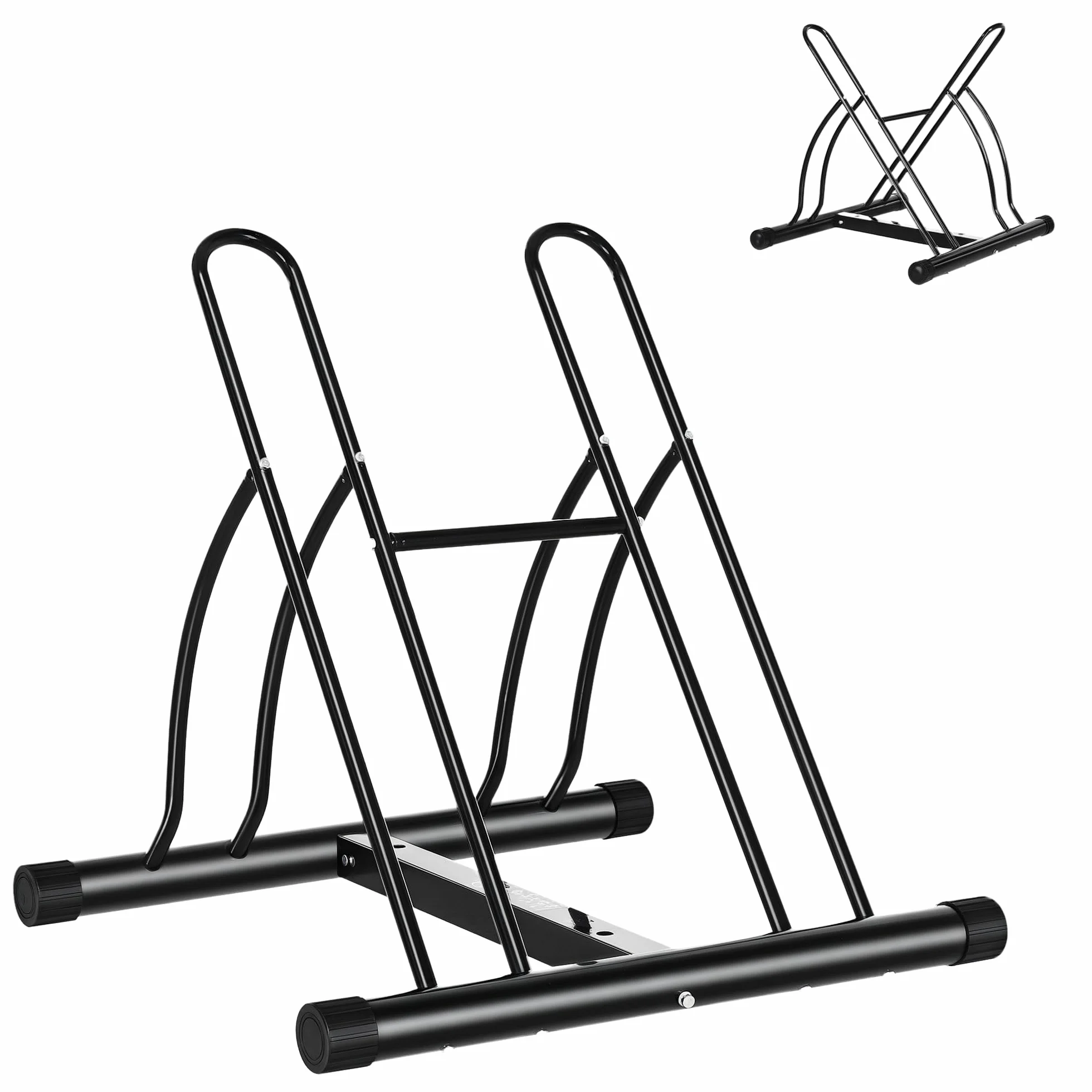 HOMCOM Soporte para Aparcar 2 Bicicletas, Aparcamiento Estacionamiento para Bicis, Inferir 65mm de Ancho, Fácil de Montar, Almohadilla Antideslizante, Interior y Exterior, 60x54x57 cm, Negro