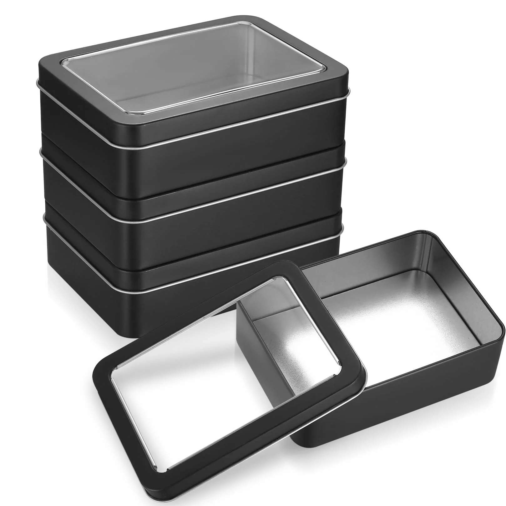4 Piezas Cajas Metalicas con Tapa, Caja Metalica Pequeña Portátil sin Bisagra, Latas Cajas Contenedores de Almacenamiento Vacío de Metal Rectangulares para Regalos Dulces (negro)