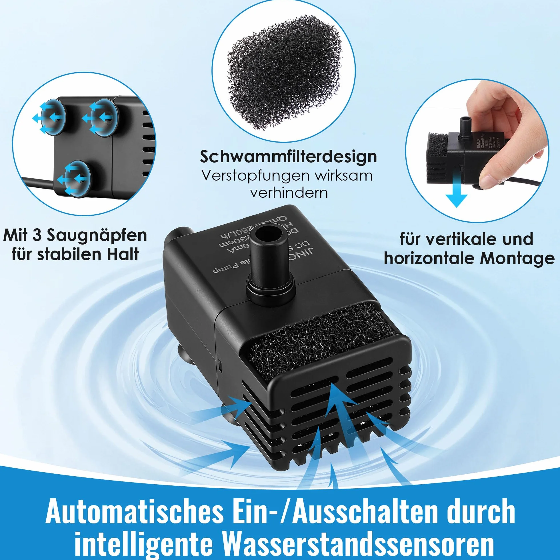 Weewooday Bomba mini automática con sensor de agua, manguera 2,5 m y válvula, 280 L/h para aire acondicionado, deshumidificador, sótano, máquina de hielo automática & silenciosa
